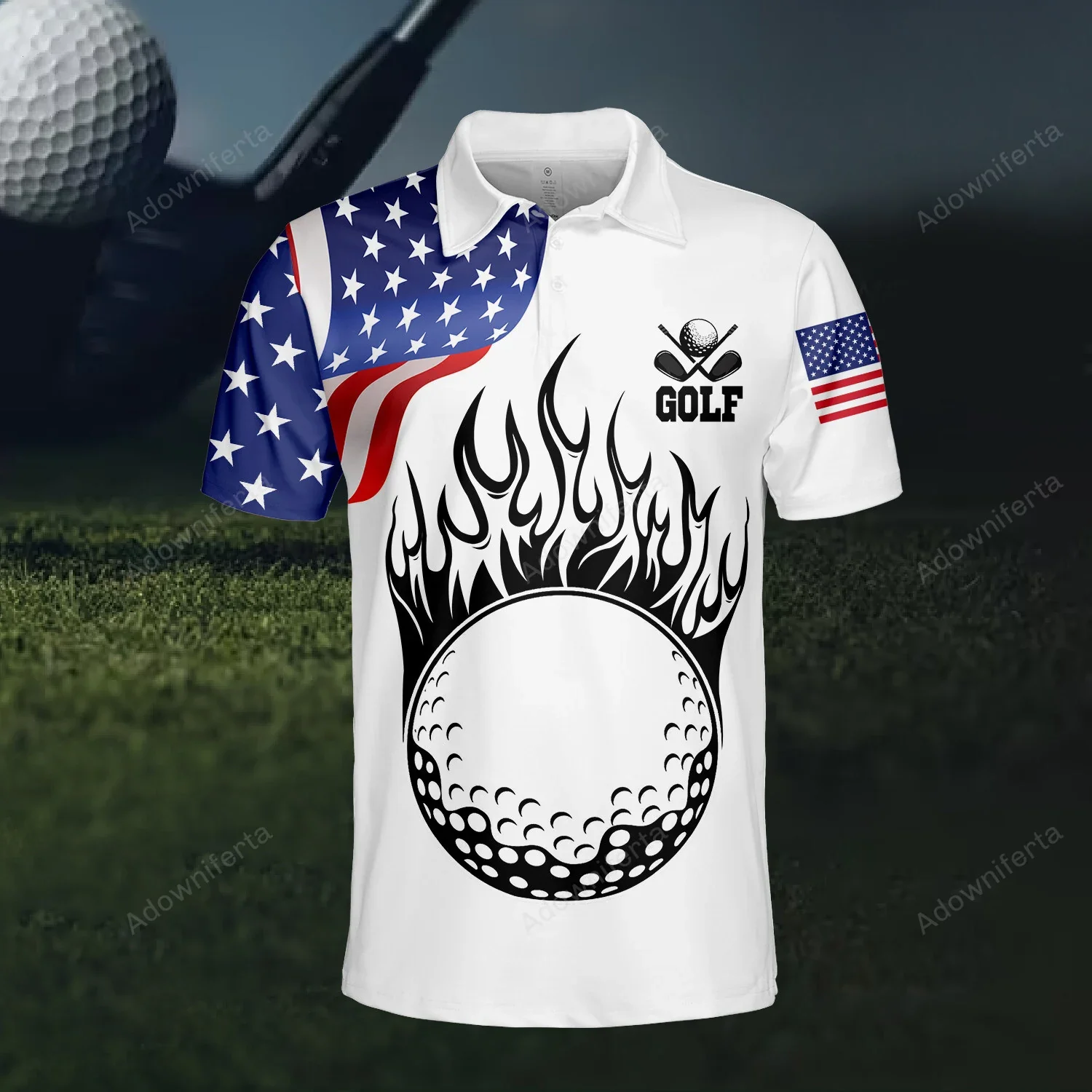 American Flaming Golf Ball - Polo Shirt - Gift For Dad, Grandpa, For Golf Lovers - Image 3