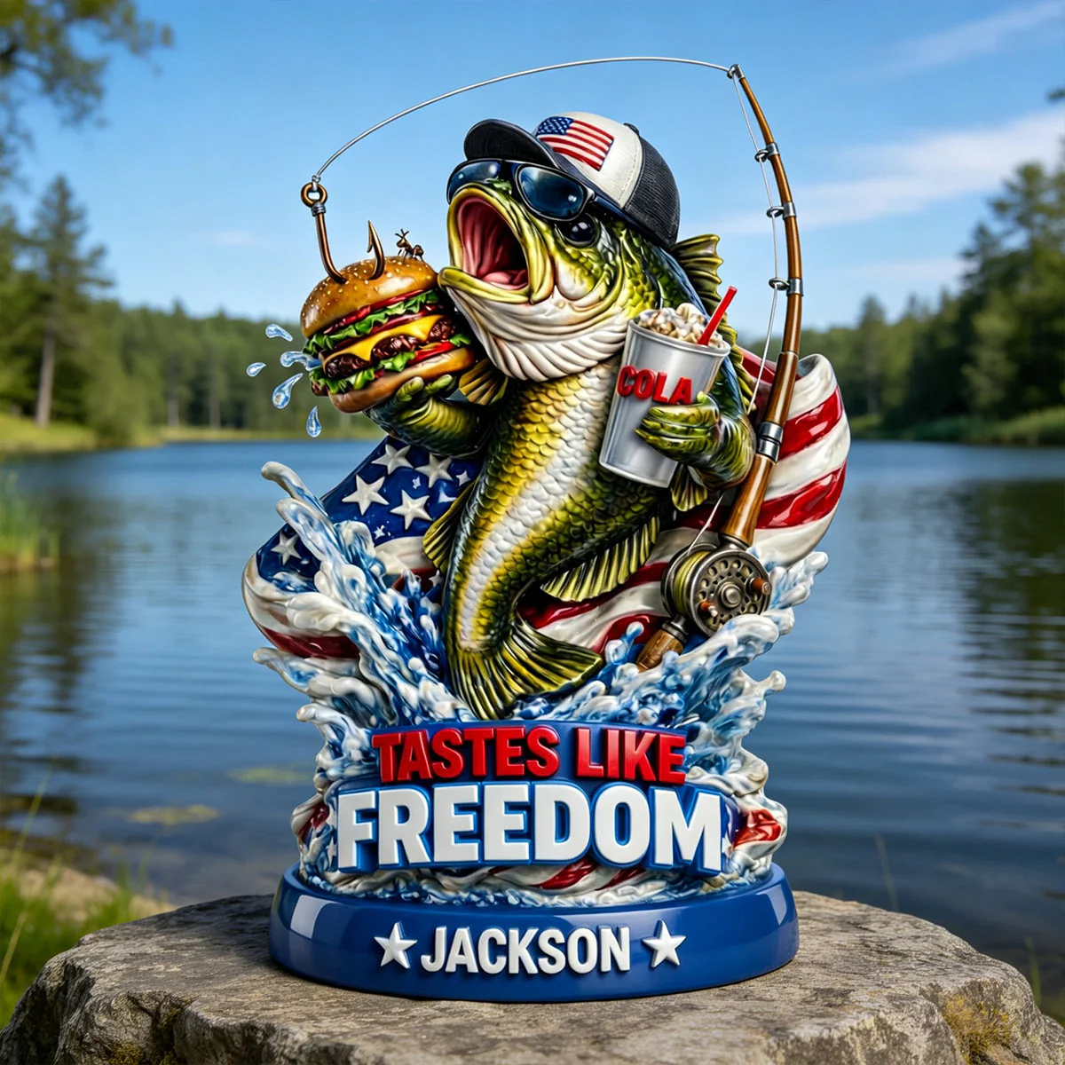 American Freedom Fishing - Personalized Shape Acrylic Plaque - Gift For Dad, Fishing Lover - Image 2