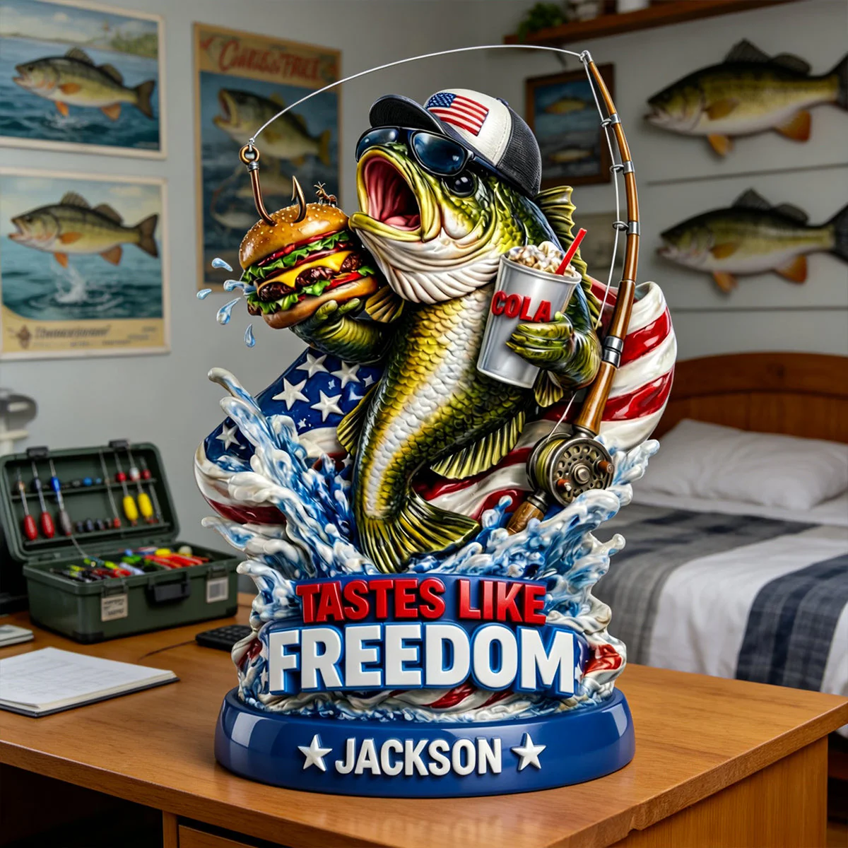 American Freedom Fishing - Personalized Shape Acrylic Plaque - Gift For Dad, Fishing Lover - Image 3