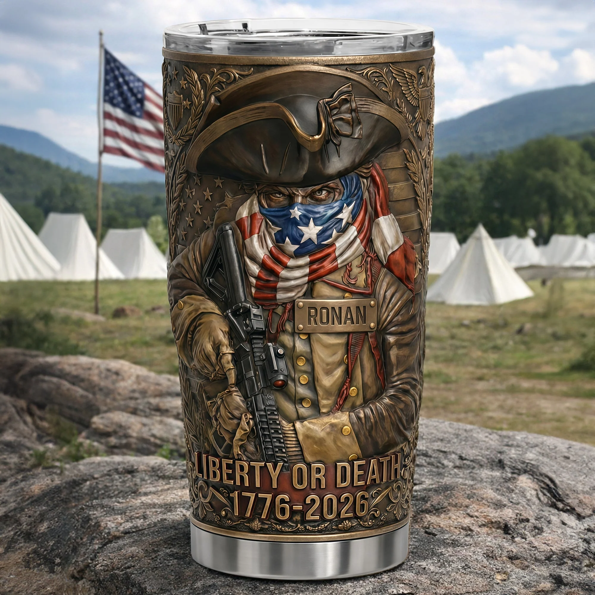 American Freedom Warrior Liberty Or Death - Personalized Tumbler - Gift For Patriots