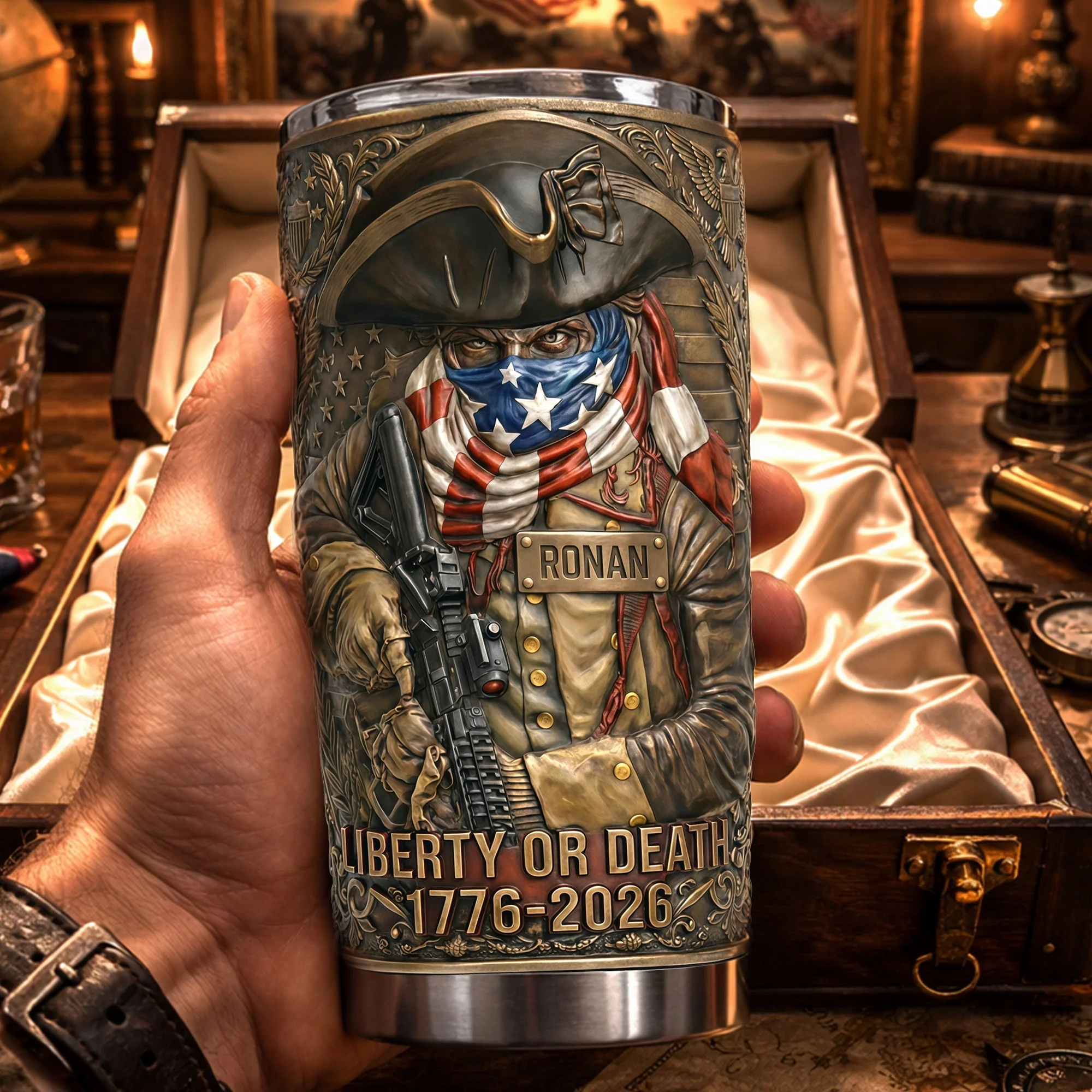 American Freedom Warrior Liberty Or Death - Personalized Tumbler - Gift For Patriots - Image 2