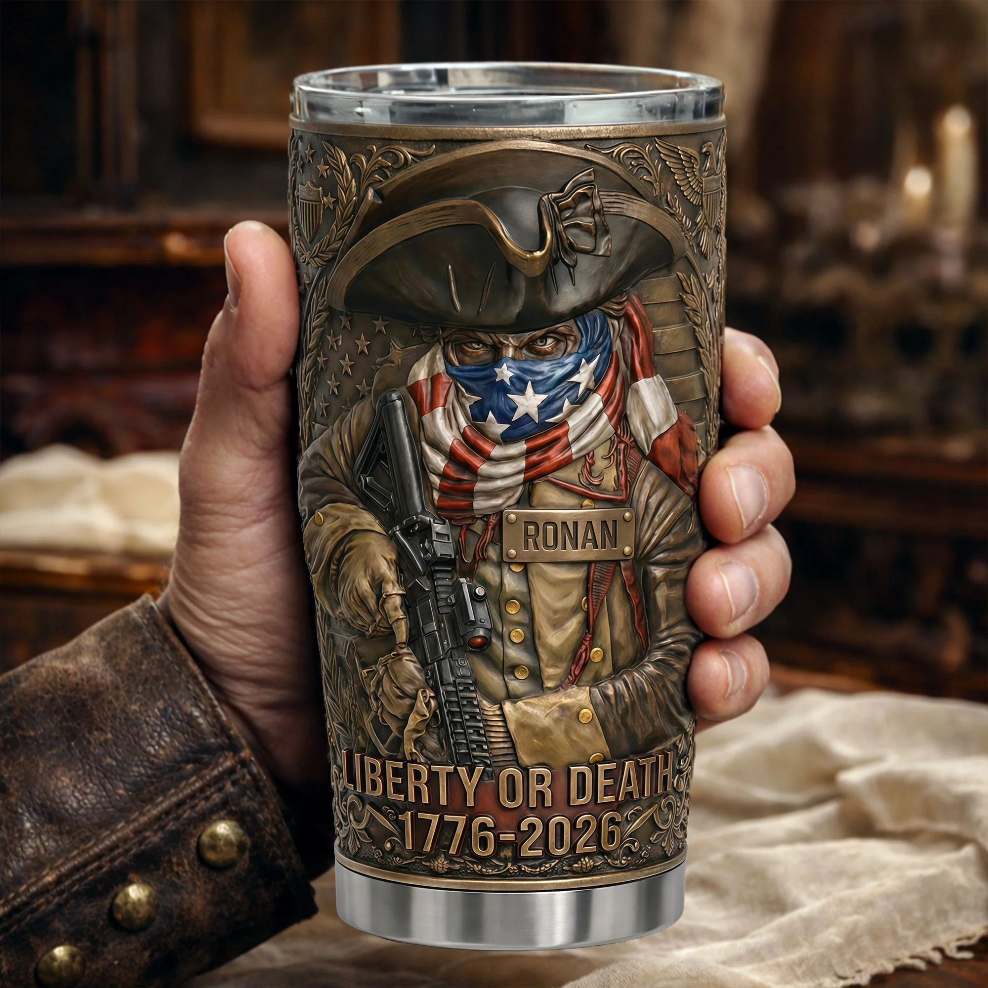 American Freedom Warrior Liberty Or Death - Personalized Tumbler - Gift For Patriots - Image 3