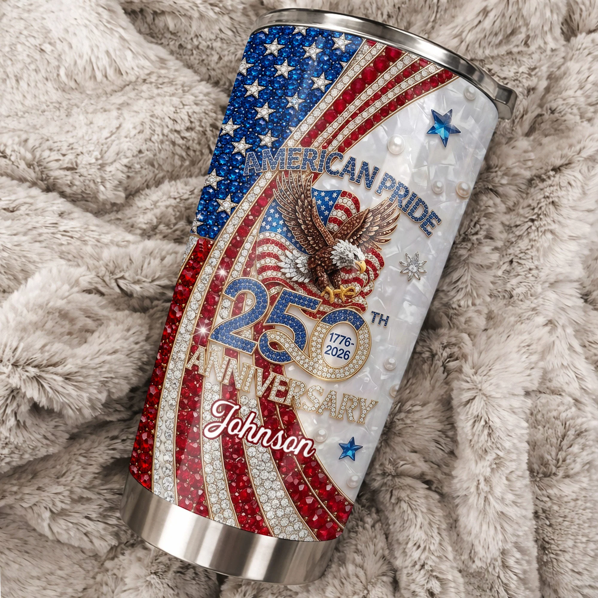 American Pride 250th Anniversary Sparkling Patriotic Eagle & Rhinestone - Personalized Stainless Steel Tumbler - Gift For Patriots - Image 2
