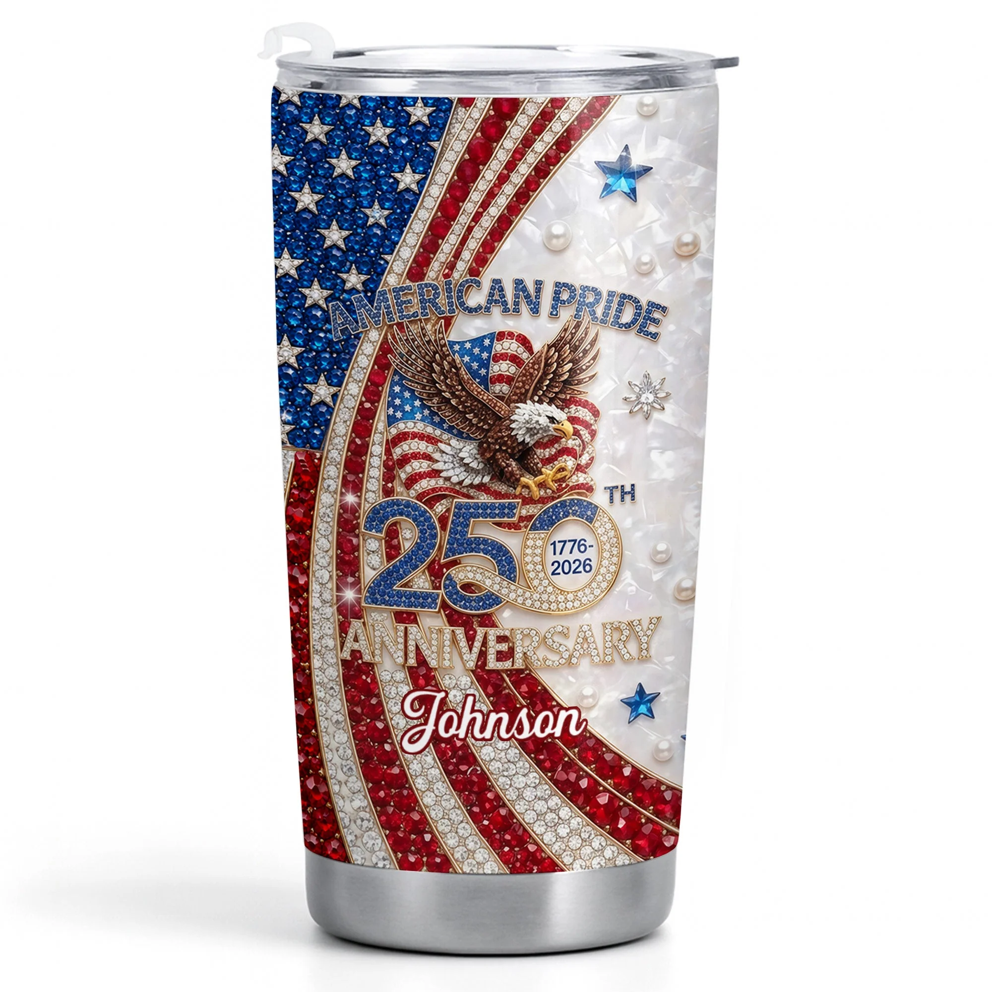 American Pride 250th Anniversary Sparkling Patriotic Eagle & Rhinestone - Personalized Stainless Steel Tumbler - Gift For Patriots - Image 4