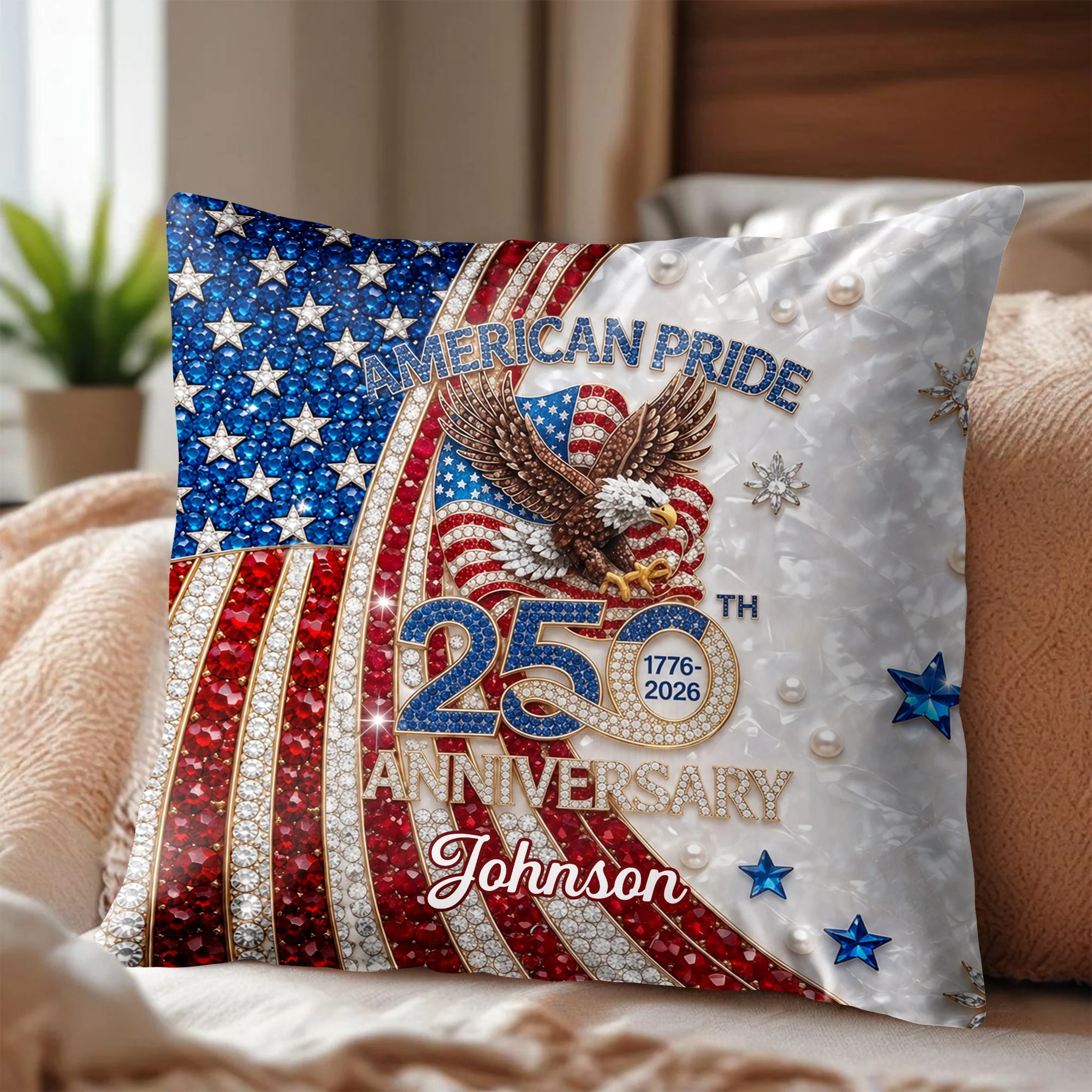 American Pride Anniversary With Eagle And Flag - Personalized Pillow - Gift For Patriots - Image 3