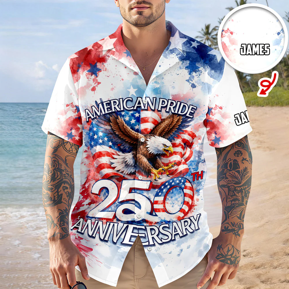 American Pride Patriotic 250th Anniversary Eagle 1776–2026 - Personalized Hawaiian Shirt - Gift for Dad, Husband, Grandpa HN02 - Image 2