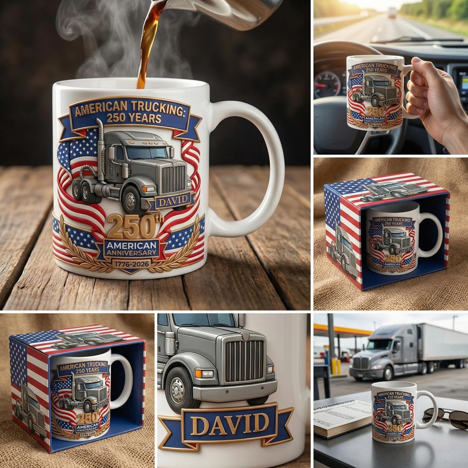 American Trucking 250th Anniversary - Personalized White Mug - Gift For Patriots - Image 2