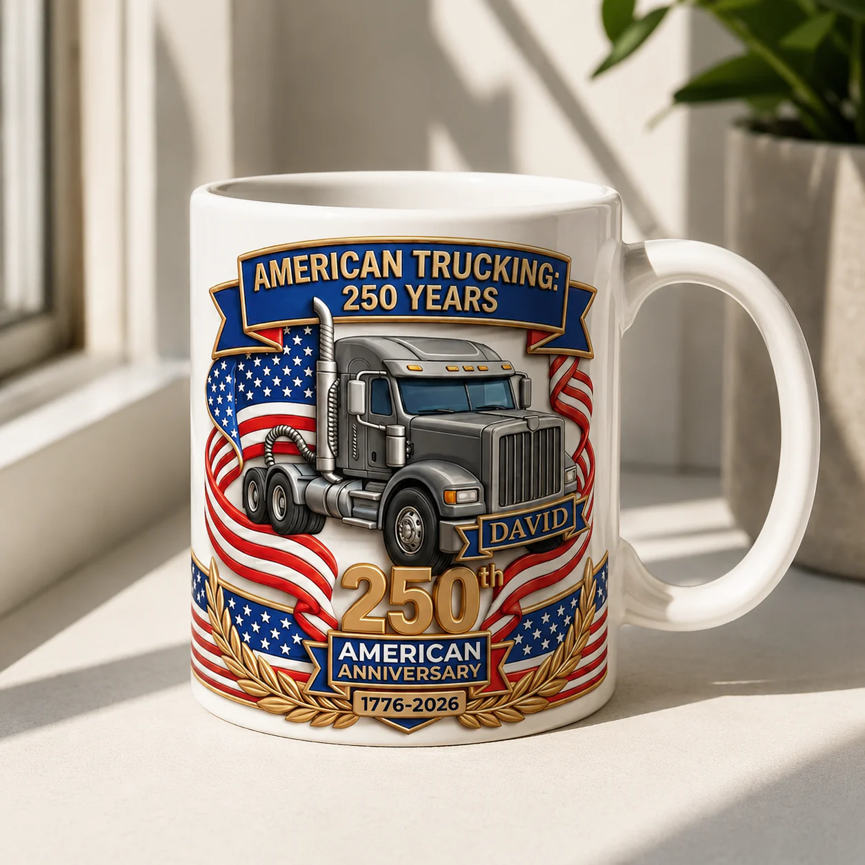 American Trucking 250th Anniversary - Personalized White Mug - Gift For Patriots - Image 3