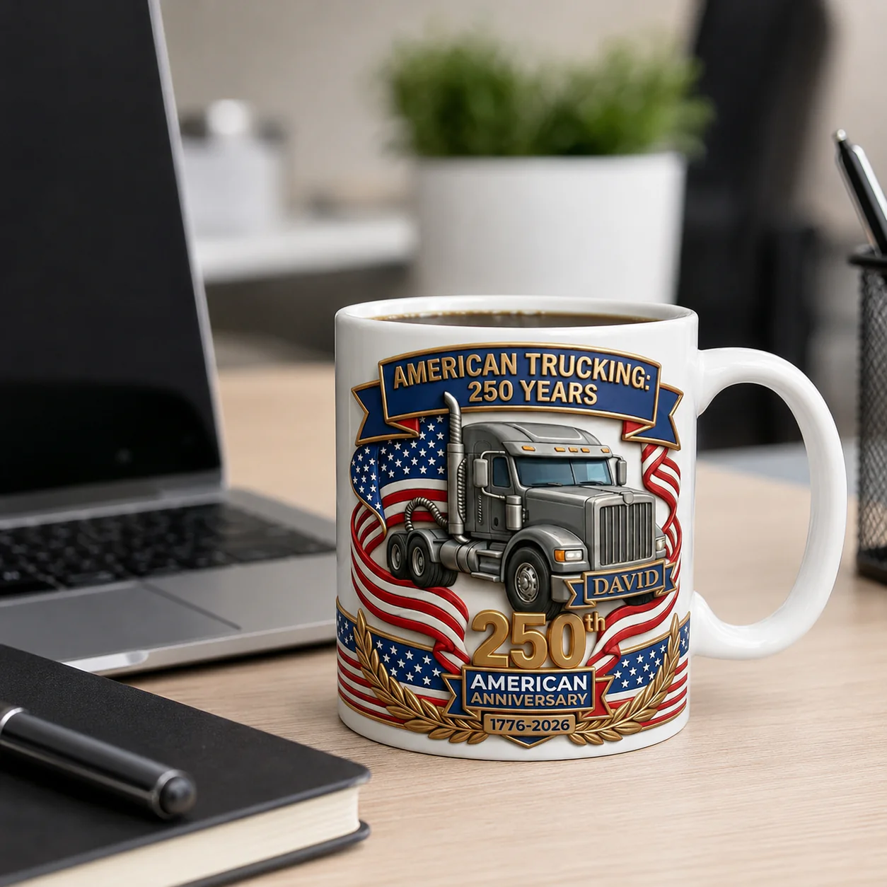 American Trucking 250th Anniversary - Personalized White Mug - Gift For Patriots - Image 4