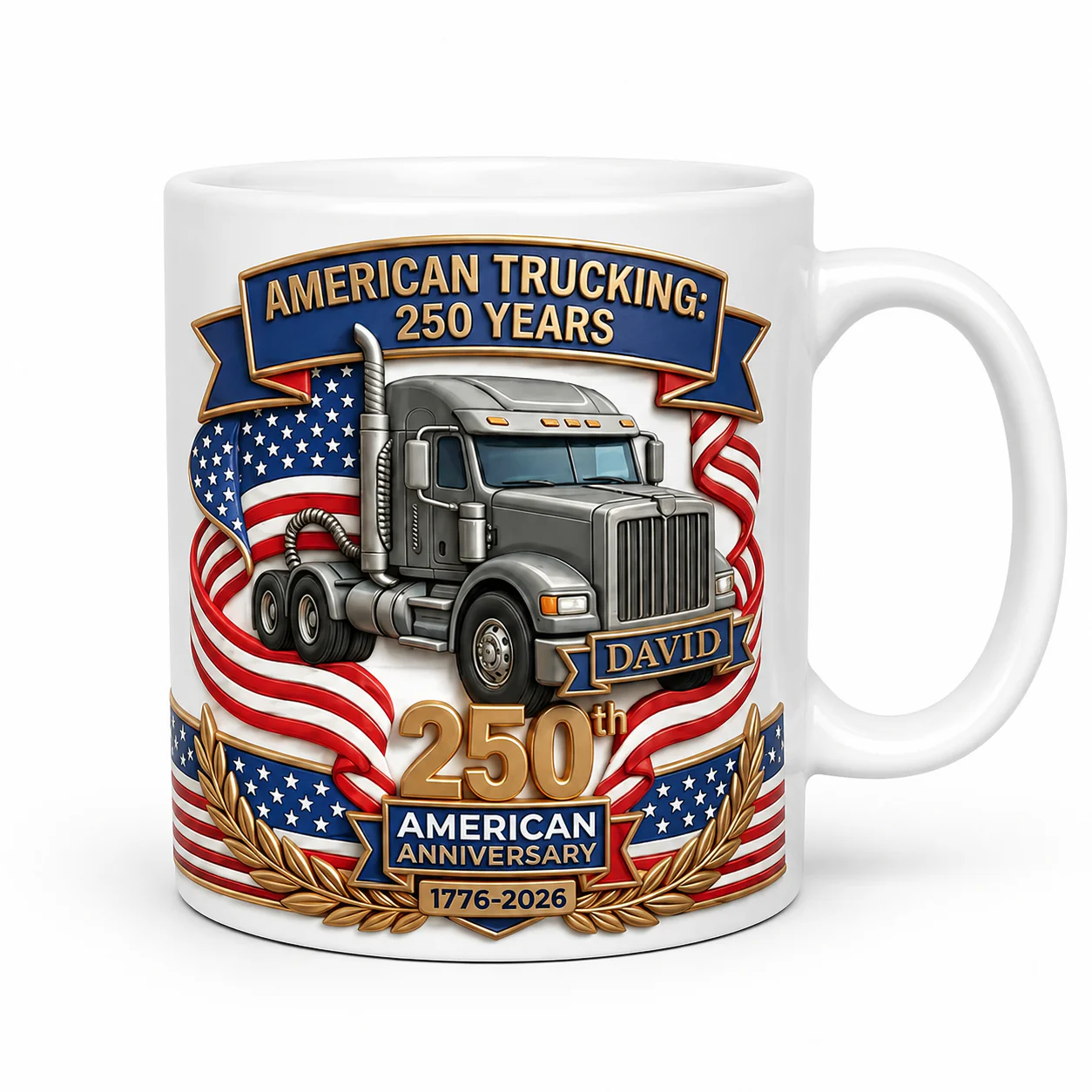American Trucking 250th Anniversary - Personalized White Mug - Gift For Patriots - Image 5