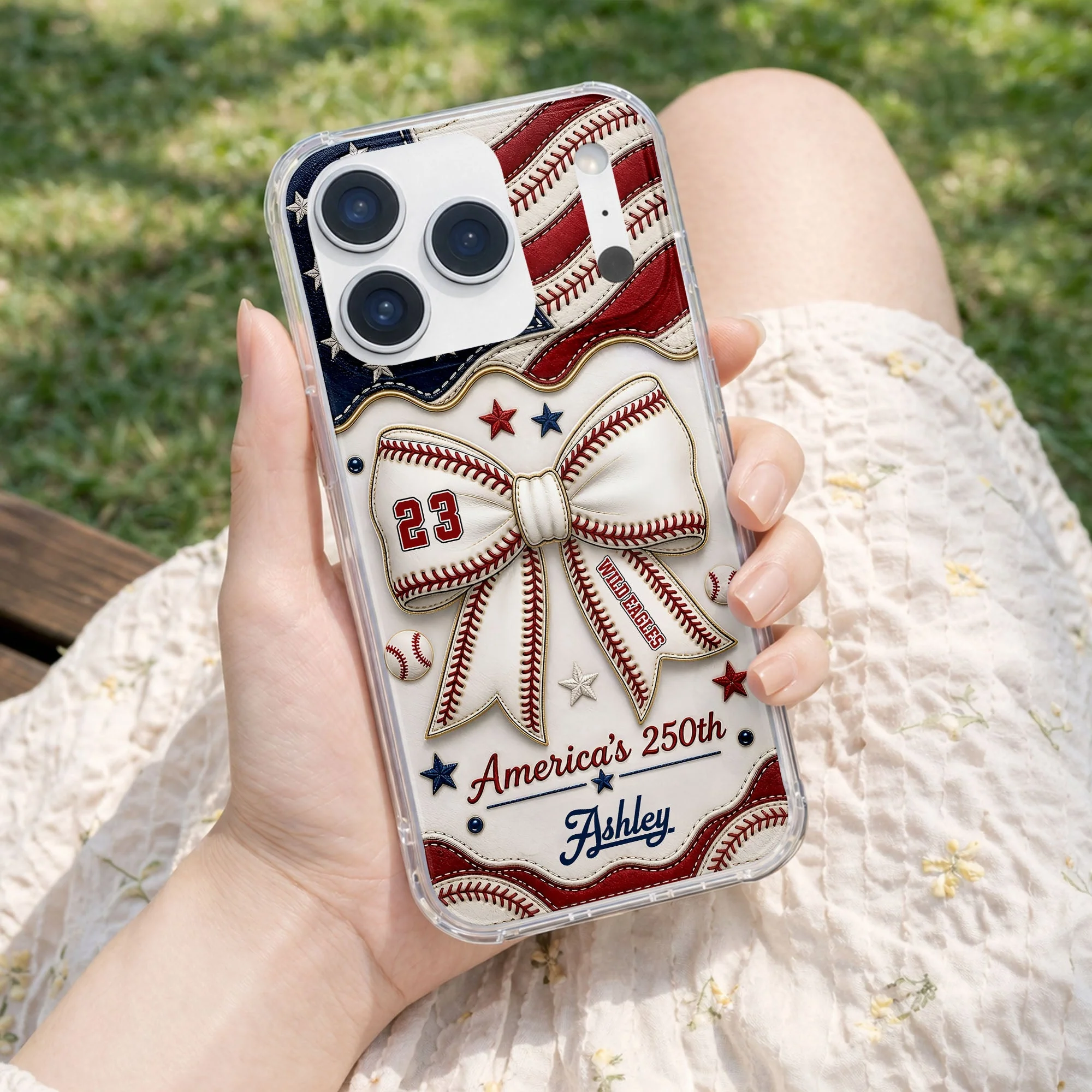 America's 250th Coquette Bow Baseball Stitches - Personalized Phone Case - Gift For Patriots - Image 11