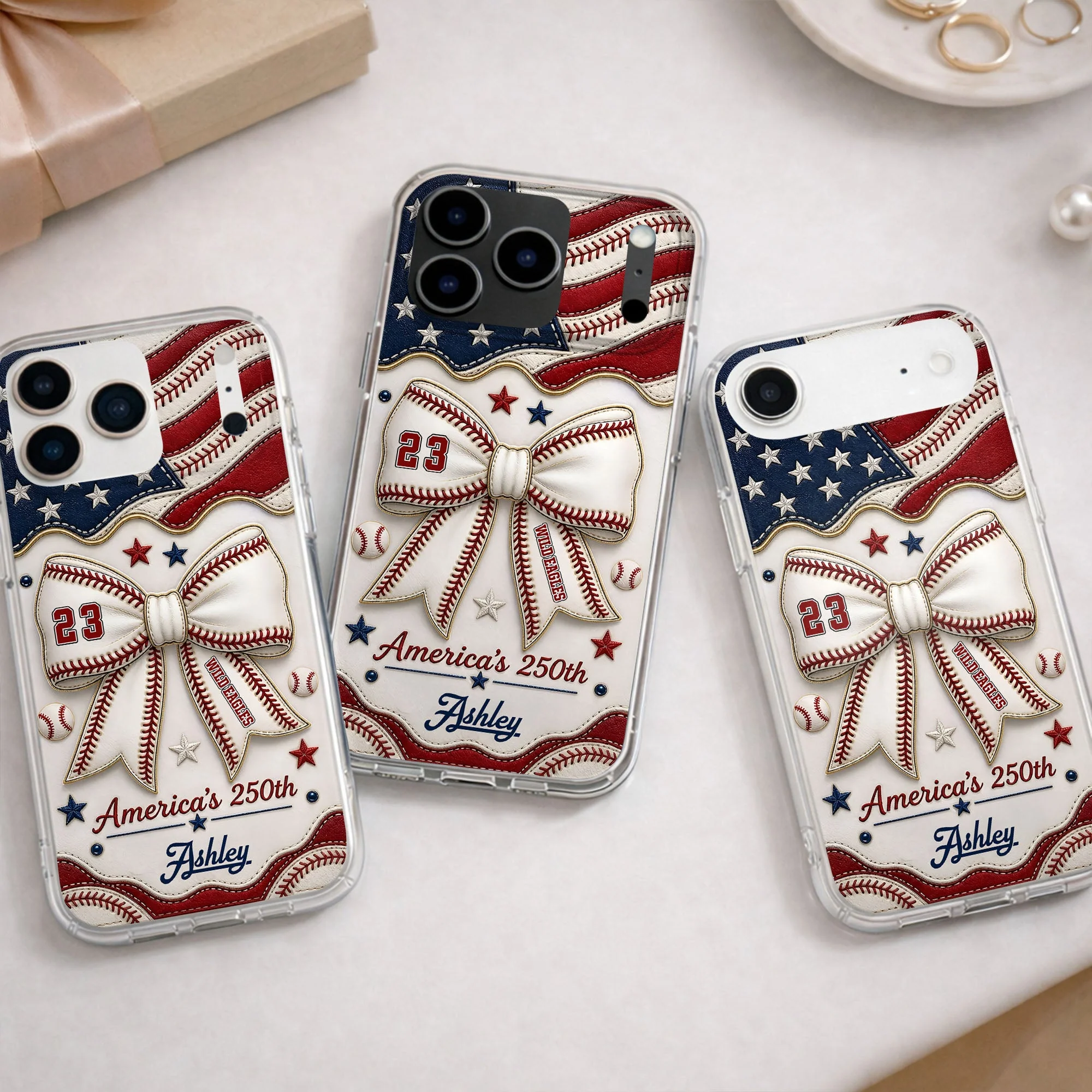 America's 250th Coquette Bow Baseball Stitches - Personalized Phone Case - Gift For Patriots - Image 12