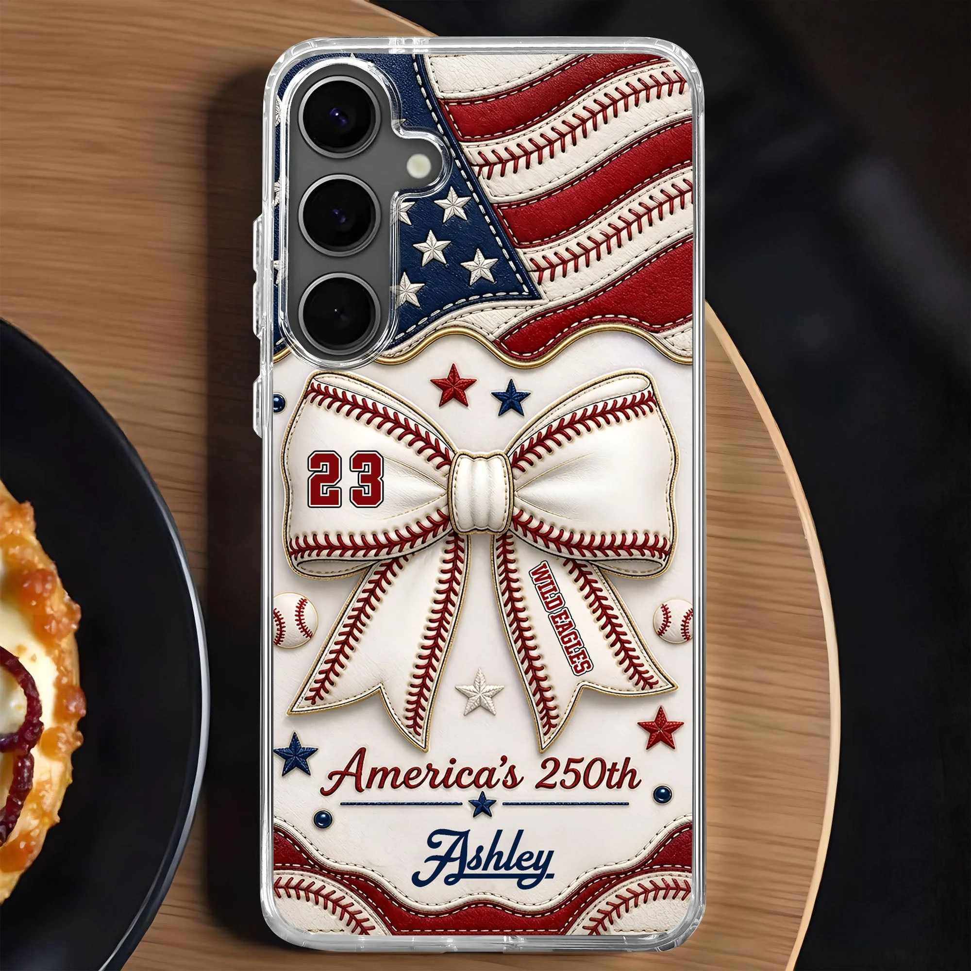America's 250th Coquette Bow Baseball Stitches - Personalized Phone Case - Gift For Patriots - Image 2