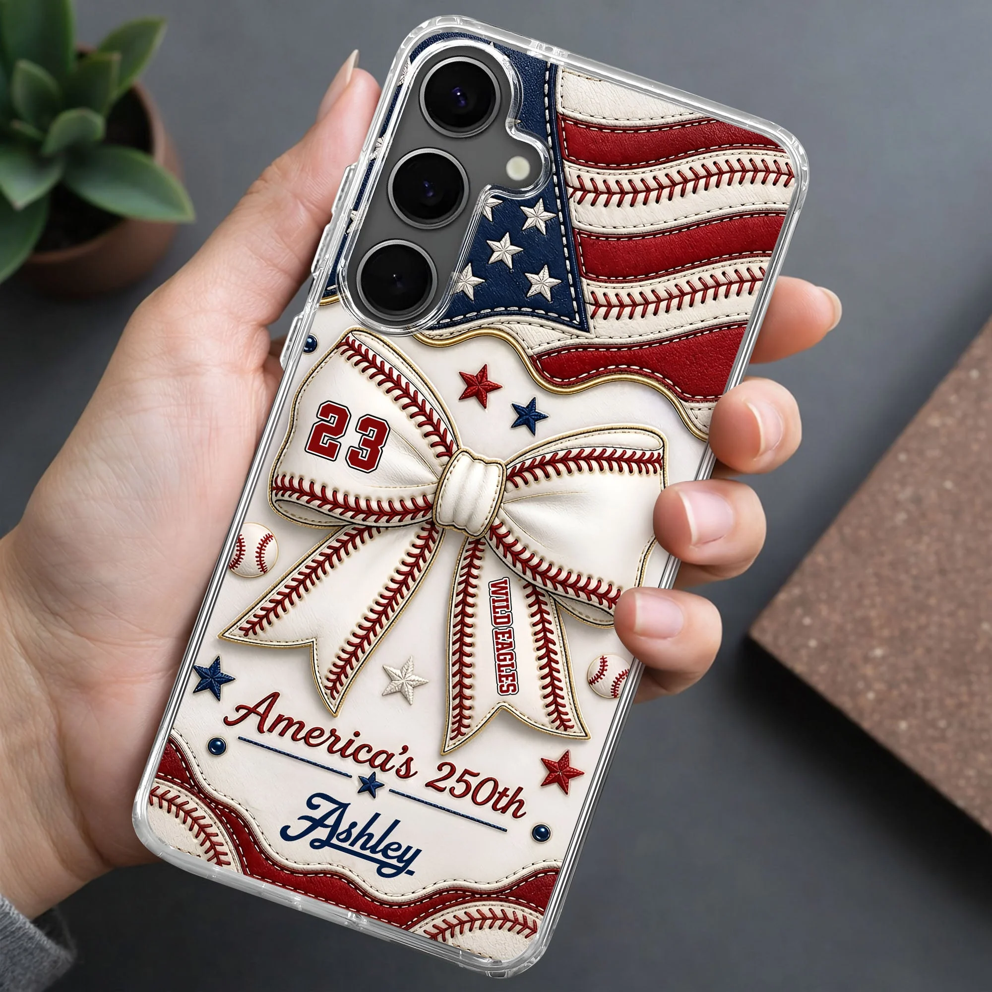 America's 250th Coquette Bow Baseball Stitches - Personalized Phone Case - Gift For Patriots - Image 3