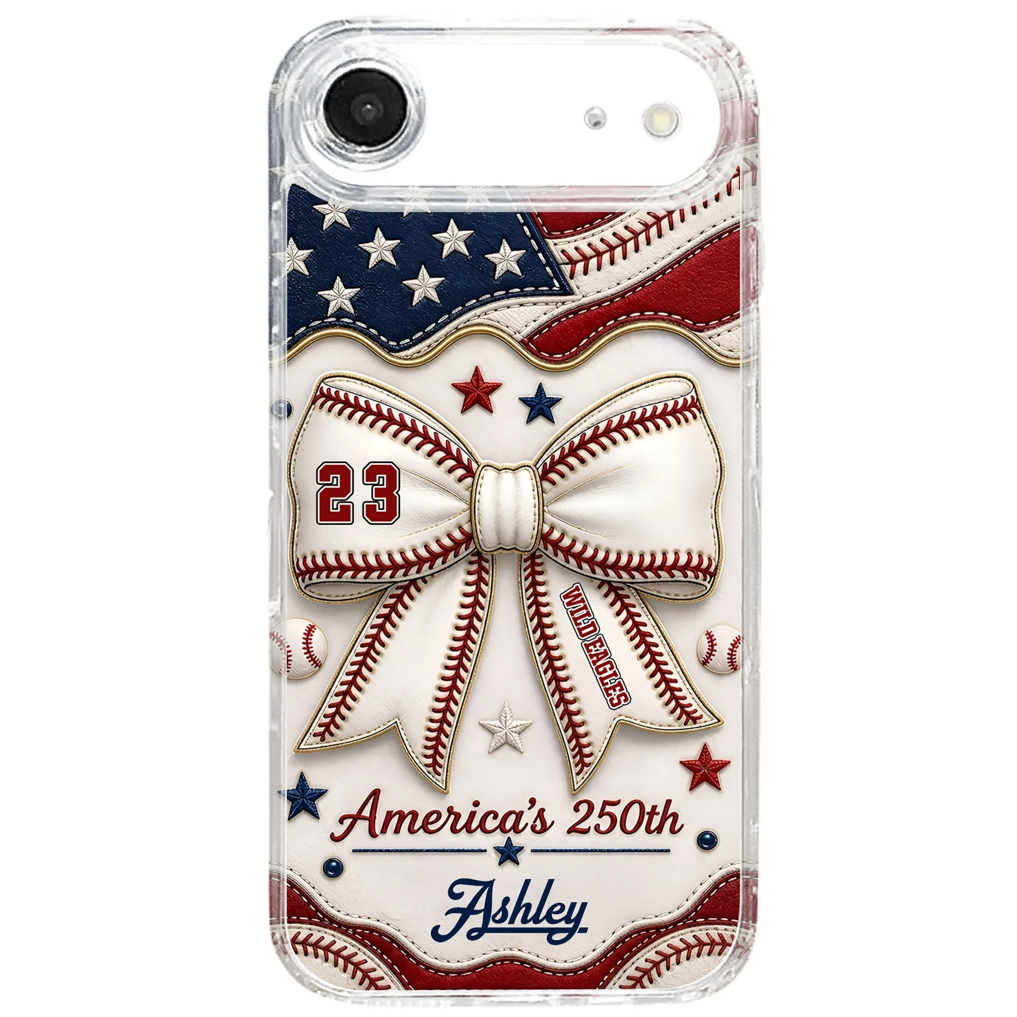 America's 250th Coquette Bow Baseball Stitches - Personalized Phone Case - Gift For Patriots - Image 5