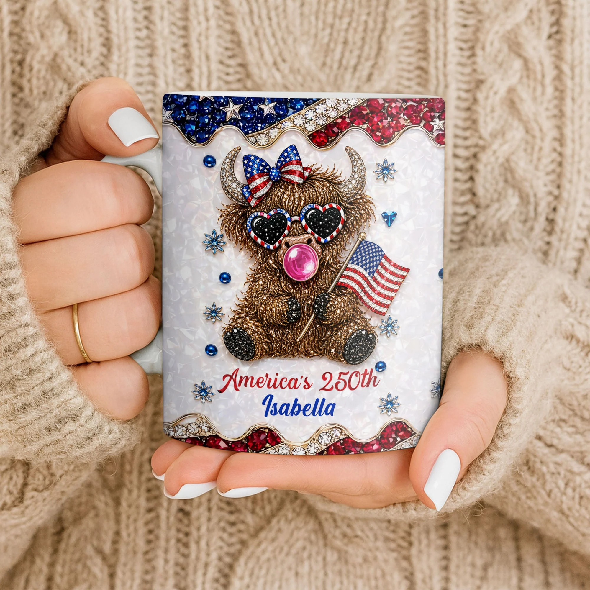 Americas 250th Cute Highland Cow Bubblegum - Personalized White Mug - Gift For Her - Image 11