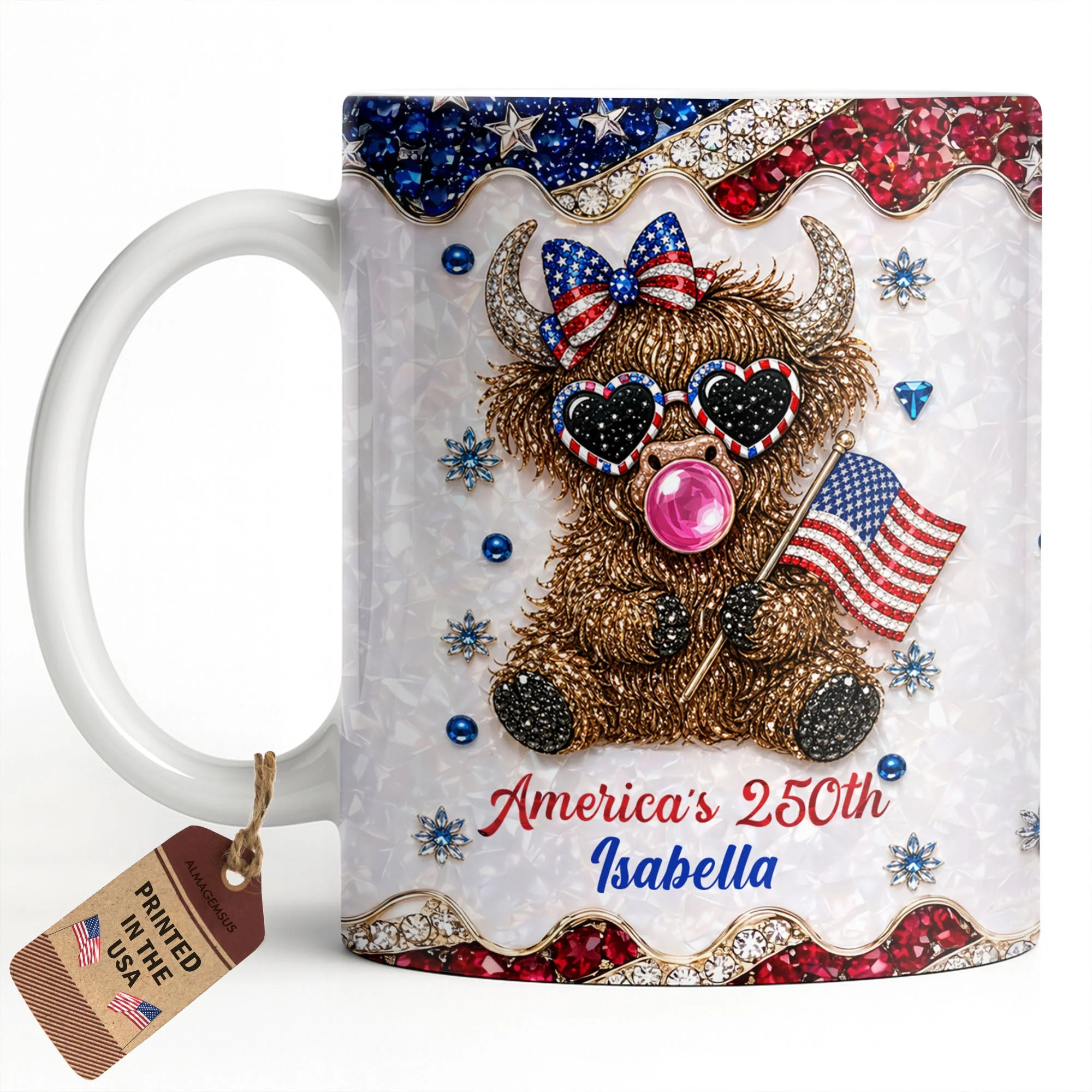 Americas 250th Cute Highland Cow Bubblegum - Personalized White Mug - Gift For Her - Image 14