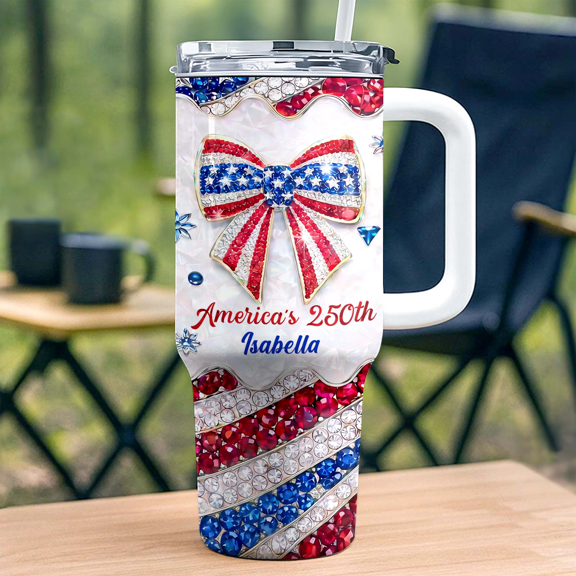 America's 250th Patriotic Bow With Jewels And Glitter - Personalized Tumbler - Gift For Patriotic Women - Image 5