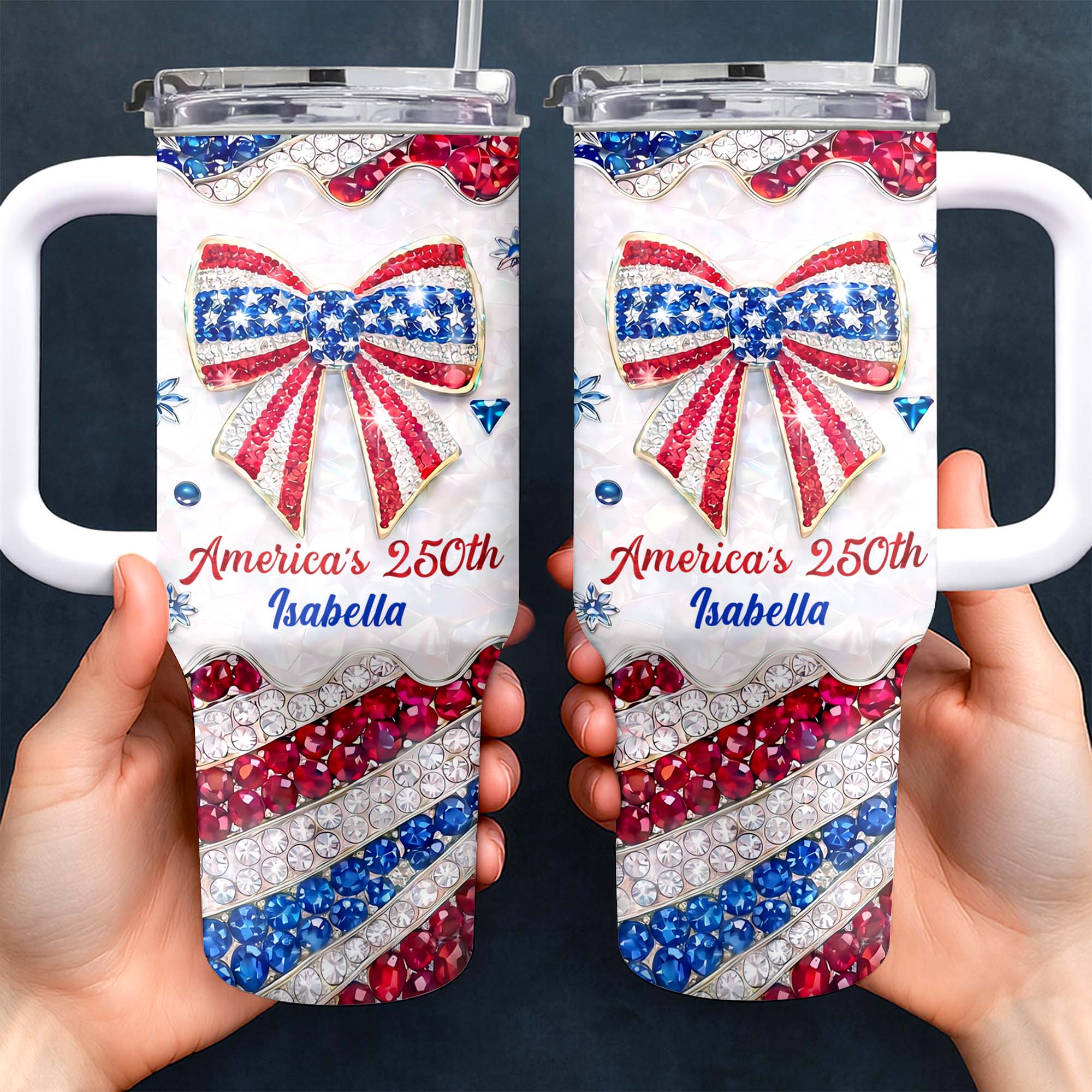 America's 250th Patriotic Bow With Jewels And Glitter - Personalized Tumbler - Gift For Patriotic Women - Image 6