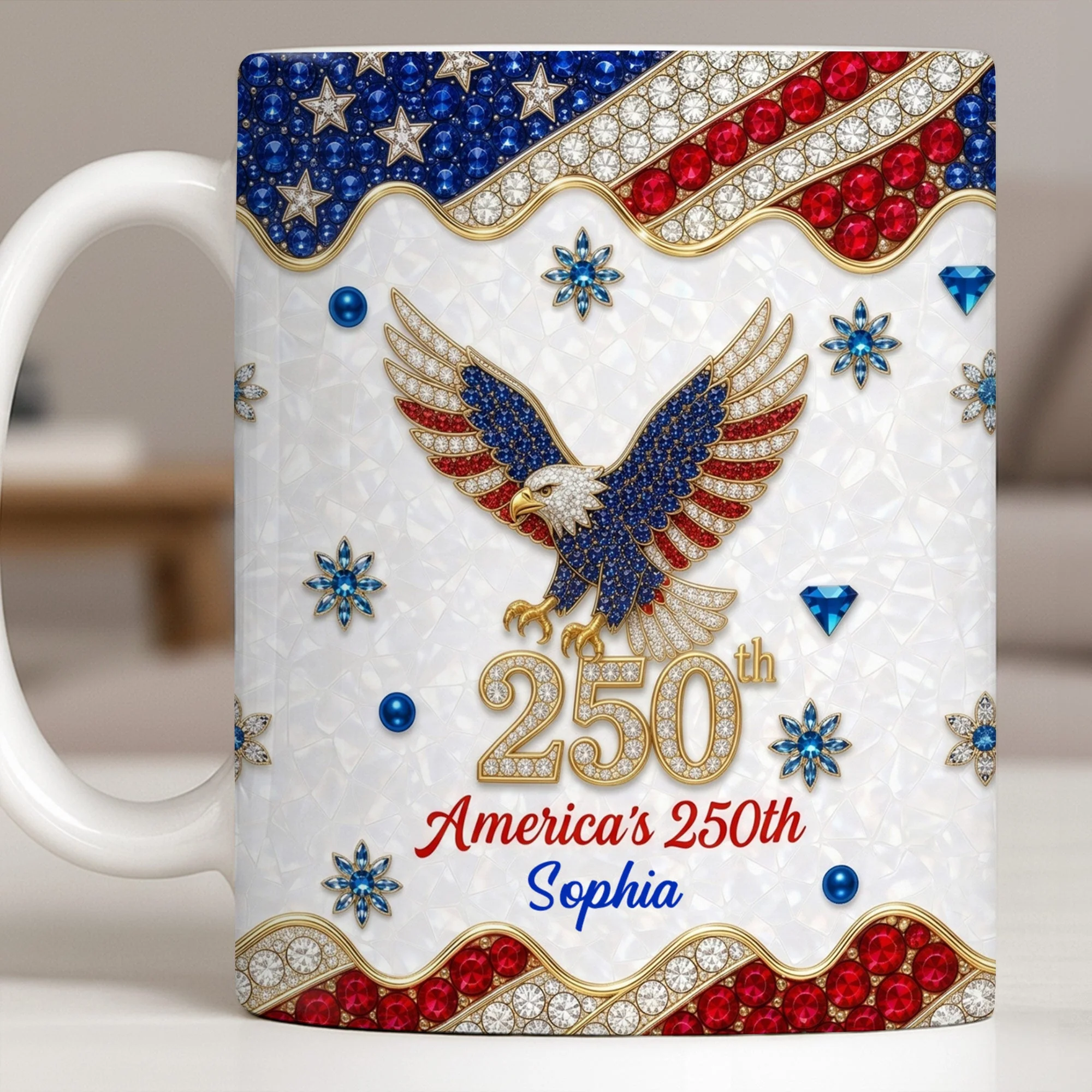 Americas 250th Patriotic Glitter Bald Eagle - Personalized White Mug - Gift For Her - Image 10