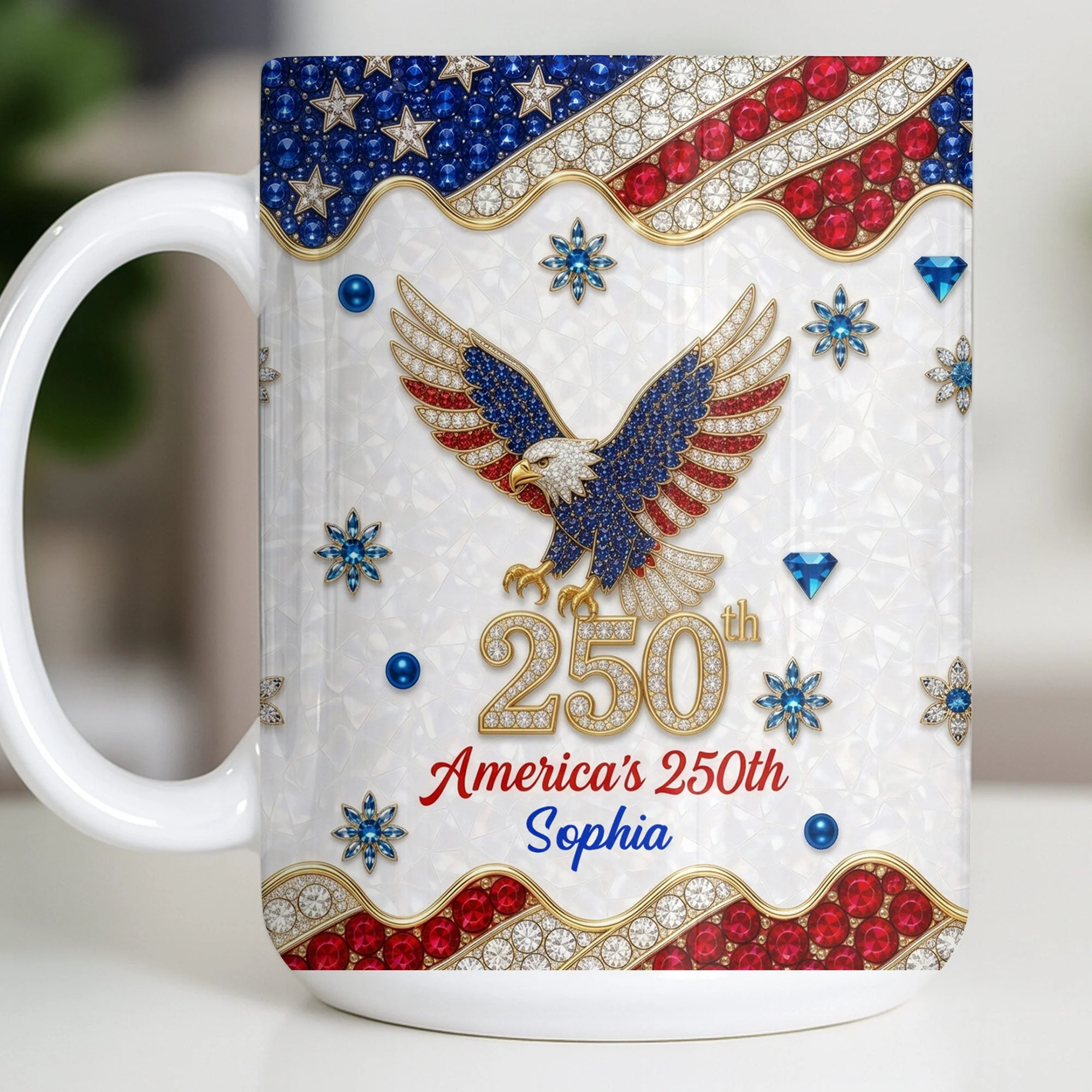 Americas 250th Patriotic Glitter Bald Eagle - Personalized White Mug - Gift For Her - Image 11