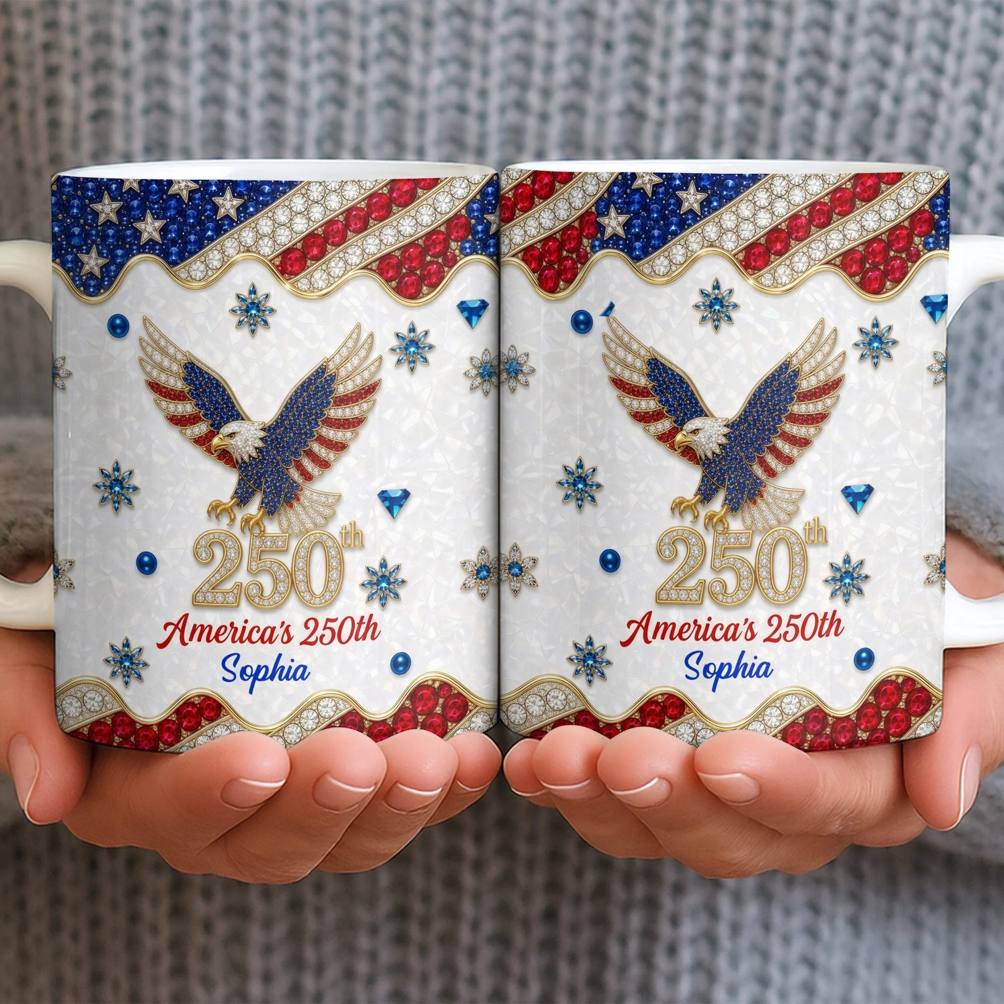 Americas 250th Patriotic Glitter Bald Eagle - Personalized White Mug - Gift For Her - Image 6