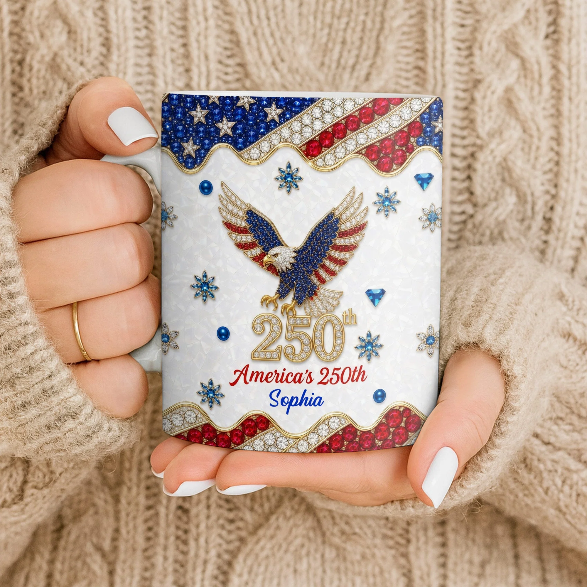 Americas 250th Patriotic Glitter Bald Eagle - Personalized White Mug - Gift For Her - Image 9