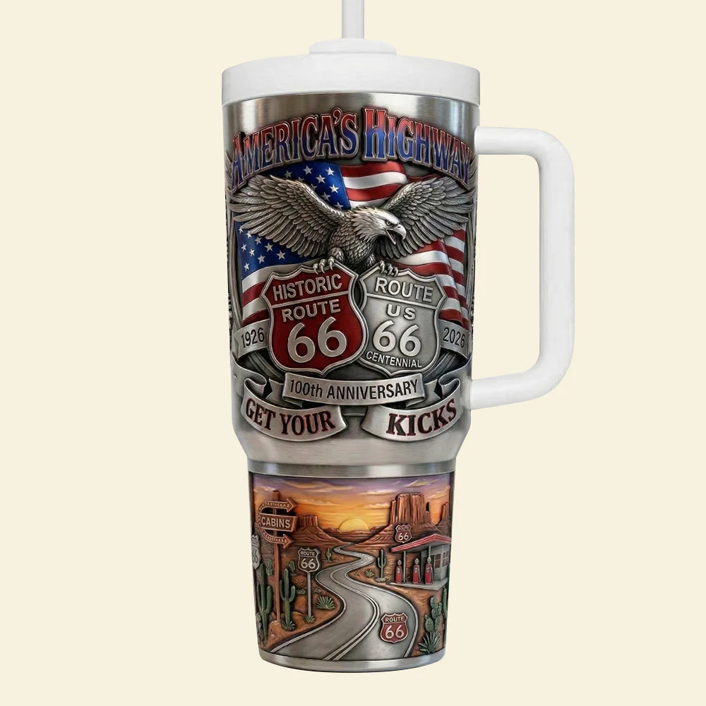 America’s Highway 250 Years Of Freedom Historic Route 66 100th Anniversary - Personalized Tumbler - Gift For Patriots, Road Trip Lovers - Image 3