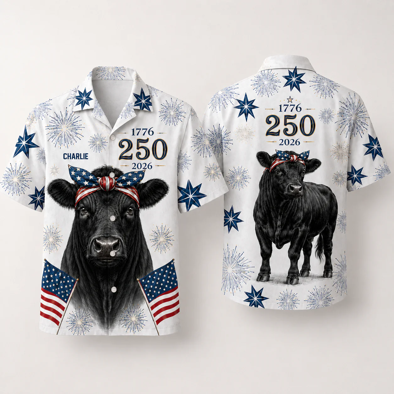 Angus Cow Heifer Patriotic American Flag Bandana 250th - Personalized Hawaiian Shirt - Gift For Family - Image 6