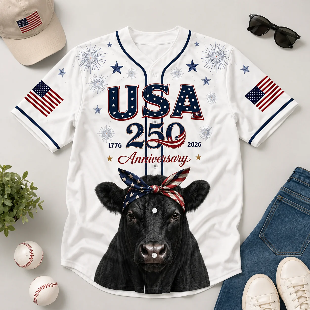 Angus Cow USA 250th Anniversary Bandana - Personalized Baseball Jersey - Gift For Family - Image 6