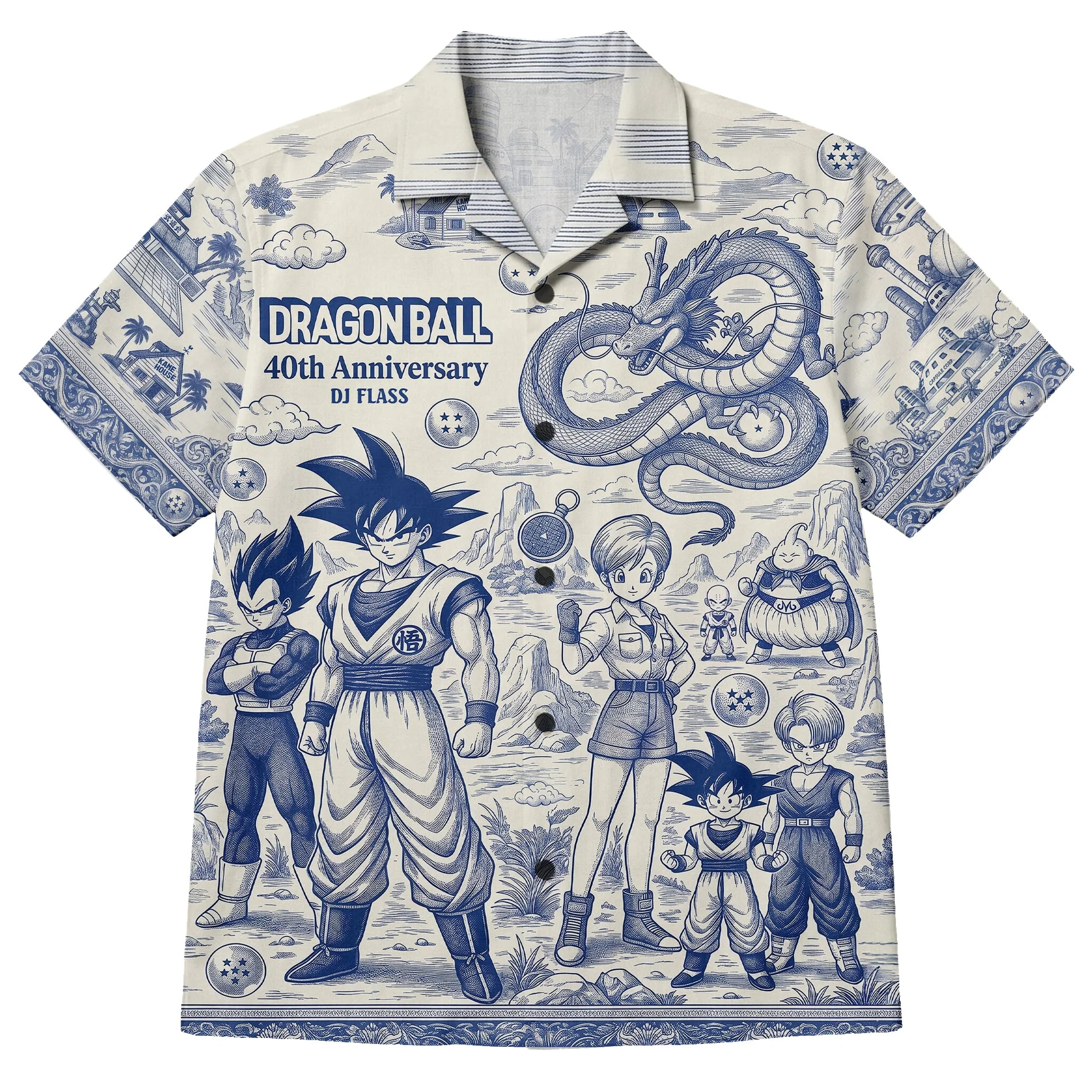 Anime Dragon Warriors Blue 40th Anniversary Adventure Toile - Hawaiian Shirt - DrBa - Image 2