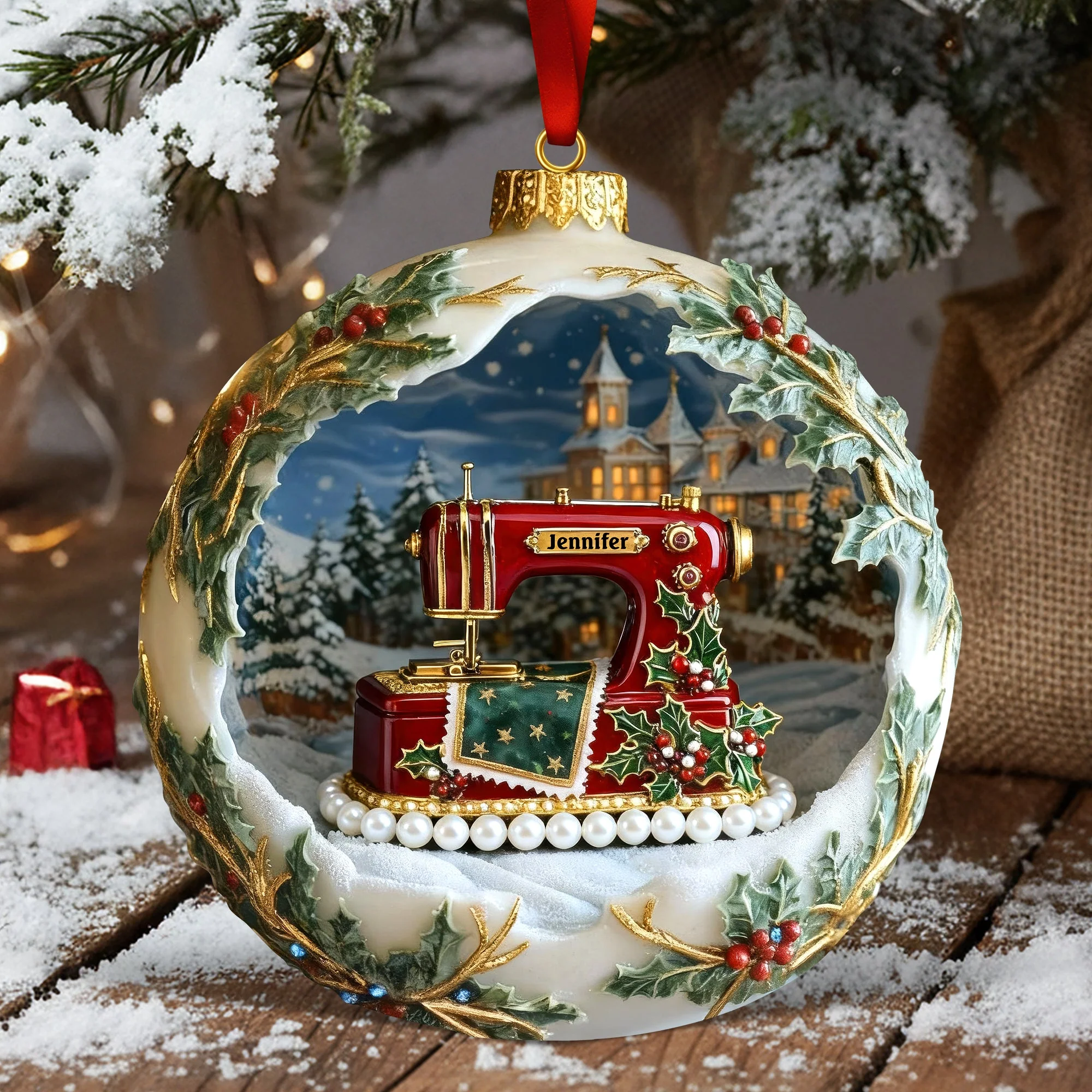 Antique Sewing Machine - Personalized Acrylic Ornament - Christmas Gifts For Sewing Lovers