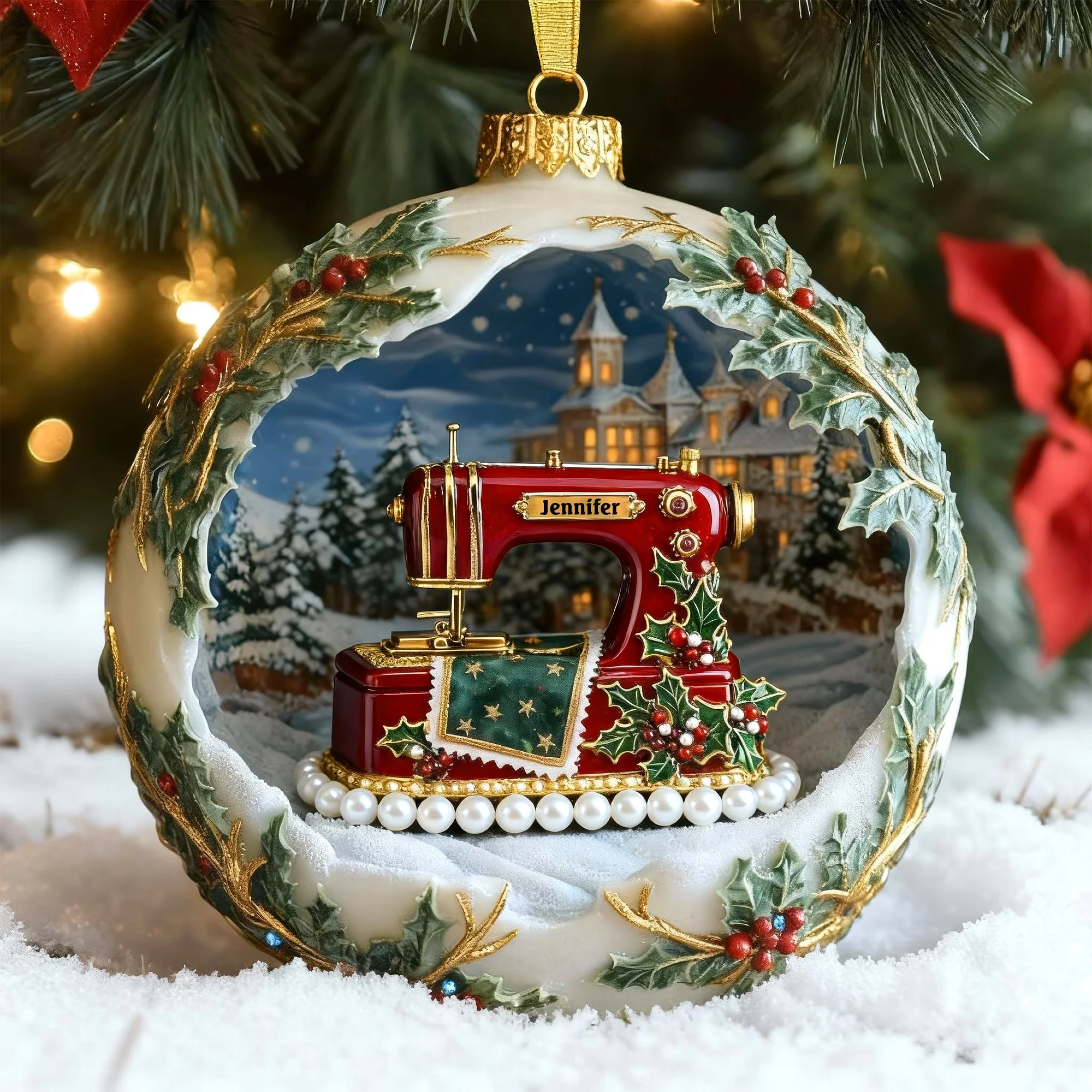 Antique Sewing Machine - Personalized Acrylic Ornament - Christmas Gifts For Sewing Lovers - Image 2