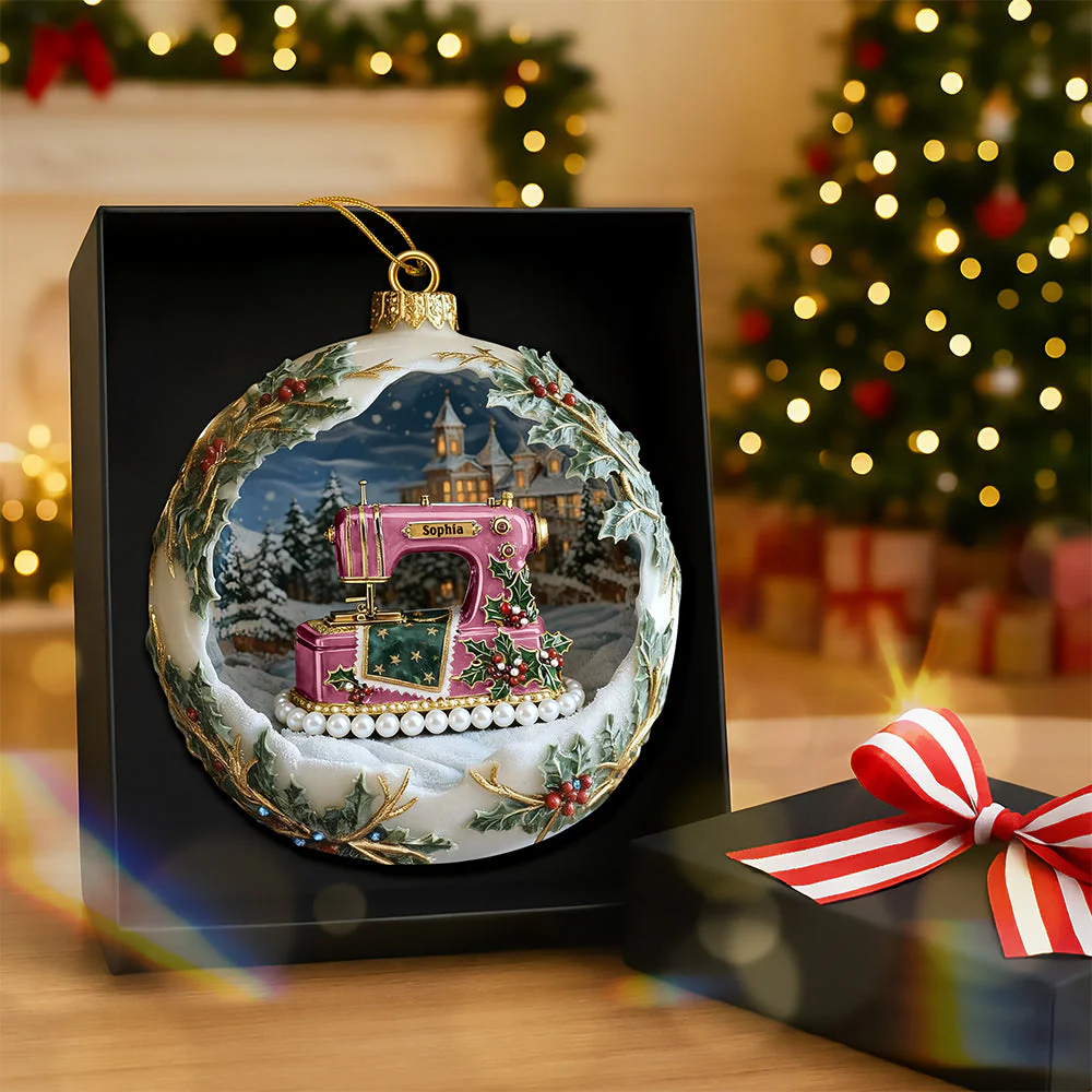 Antique Sewing Machine - Personalized Acrylic Ornament - Christmas Gifts For Sewing Lovers - Image 3