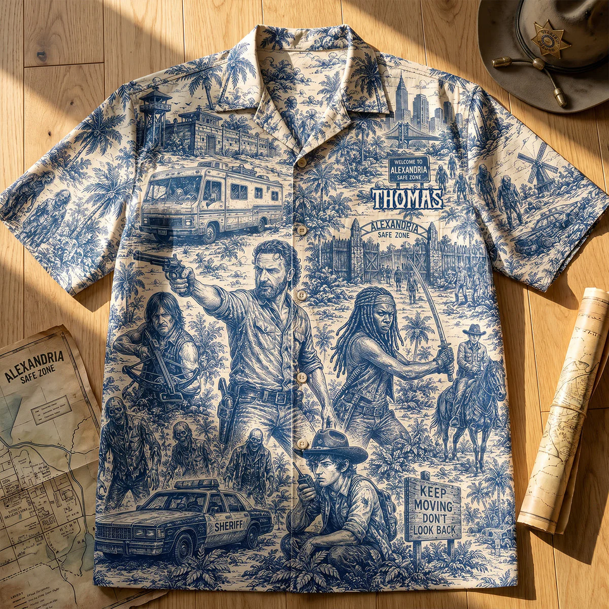 Toile De jouy Apocalypse Survivor Crew Blue Safe Zone - Hawaiian Shirt - Image 3