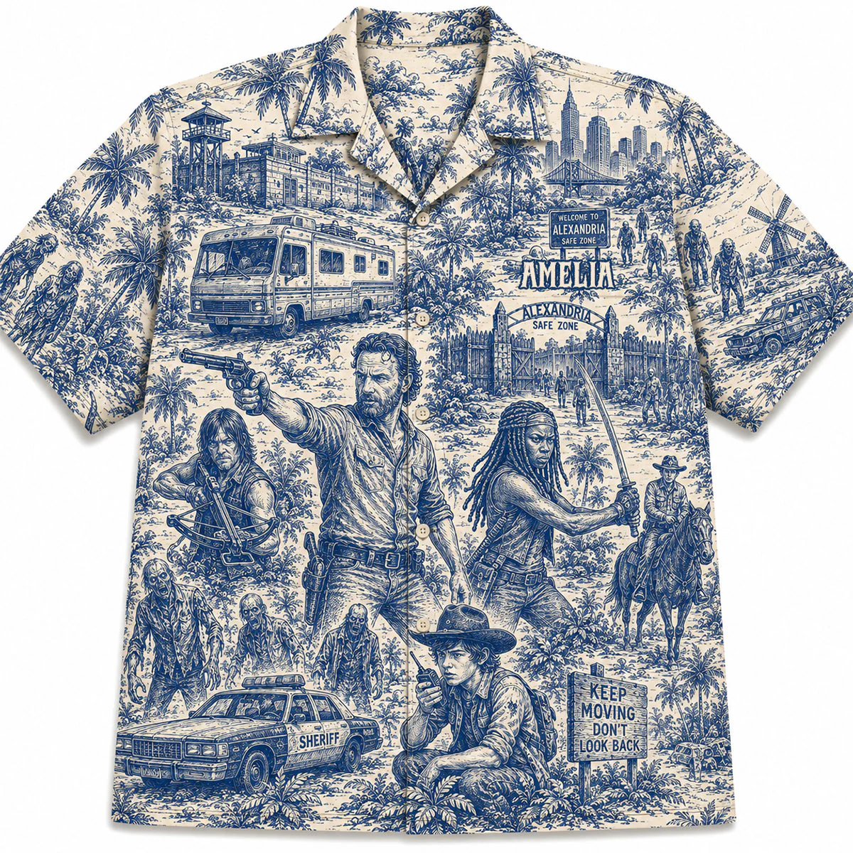 Toile De jouy Apocalypse Survivor Crew Blue Safe Zone - Hawaiian Shirt - Image 4