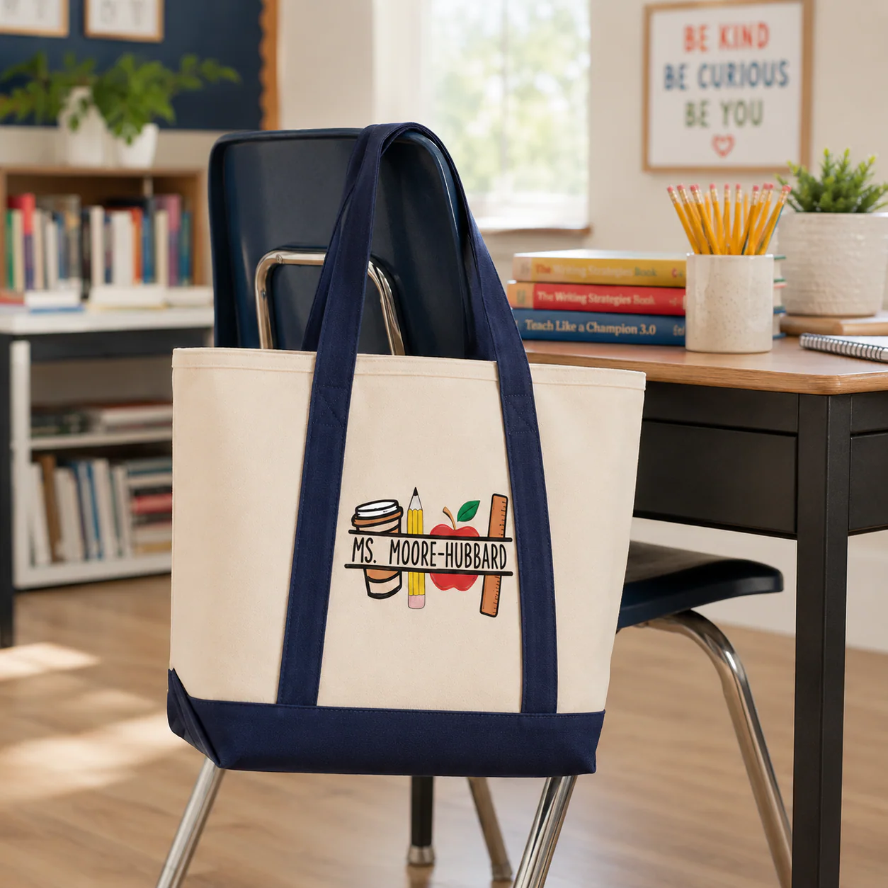 Apple Pencil Ruler Teacher - Personalized Embroidery Tote Bag - Gift For Students, Teacher - Image 8