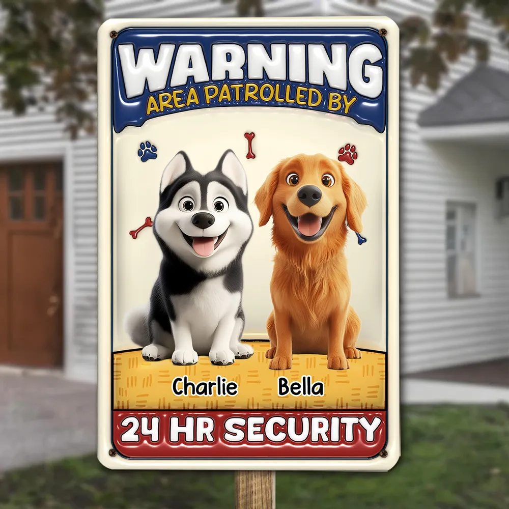 Area Patrolled By Cartoon Dogs - Personalized 3D Inflated Effect Metal Sign - Gift For Dog Lovers | CLP15 NA94