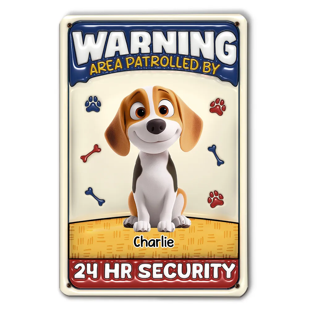 Area Patrolled By Cartoon Dogs - Personalized 3D Inflated Effect Metal Sign - Gift For Dog Lovers | CLP15 NA94 - Image 2