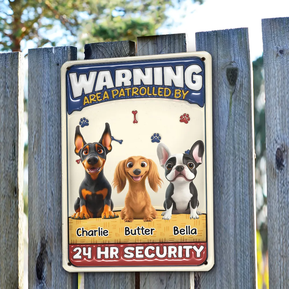 Area Patrolled By Cartoon Dogs - Personalized 3D Inflated Effect Metal Sign - Gift For Dog Lovers | CLP15 NA94 - Image 3