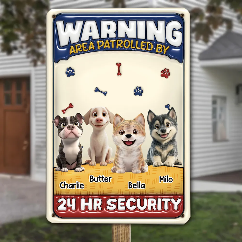 Area Patrolled By Cartoon Dogs - Personalized 3D Inflated Effect Metal Sign - Gift For Dog Lovers | CLP15 NA94 - Image 4