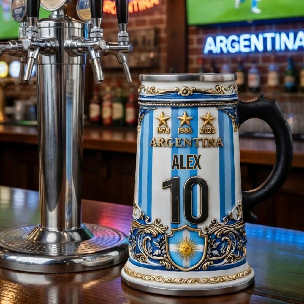 Argentina Global Football Championships 2026 - Personalized Beer Stein - Gift For Men, Argentina Fans, Soccer Lovers