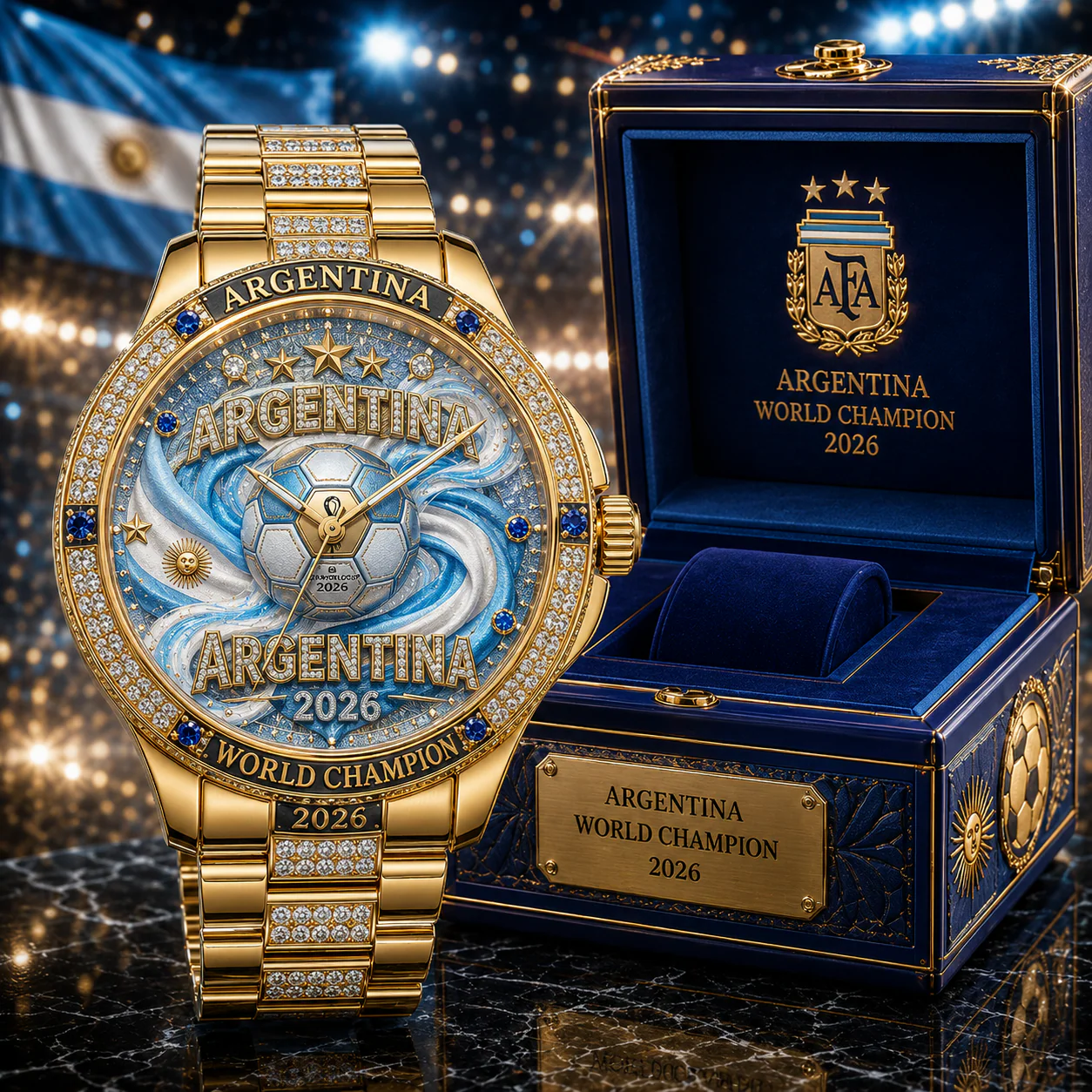 Argentina National Football Team 2026 World Cup Champion - Men's Wrist Watch - Gifts For Football Lovers, Sports Fans