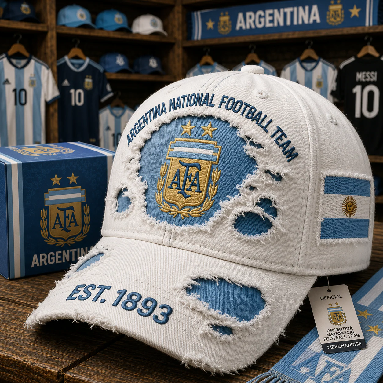 Argentina National Football Team White Distressed - Classic Cap - Gifts For Football Lovers, Sports Fans