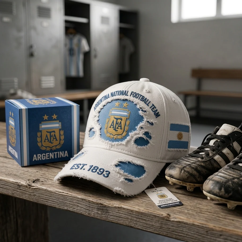 Argentina National Football Team White Distressed - Classic Cap - Gifts For Football Lovers, Sports Fans - Image 3