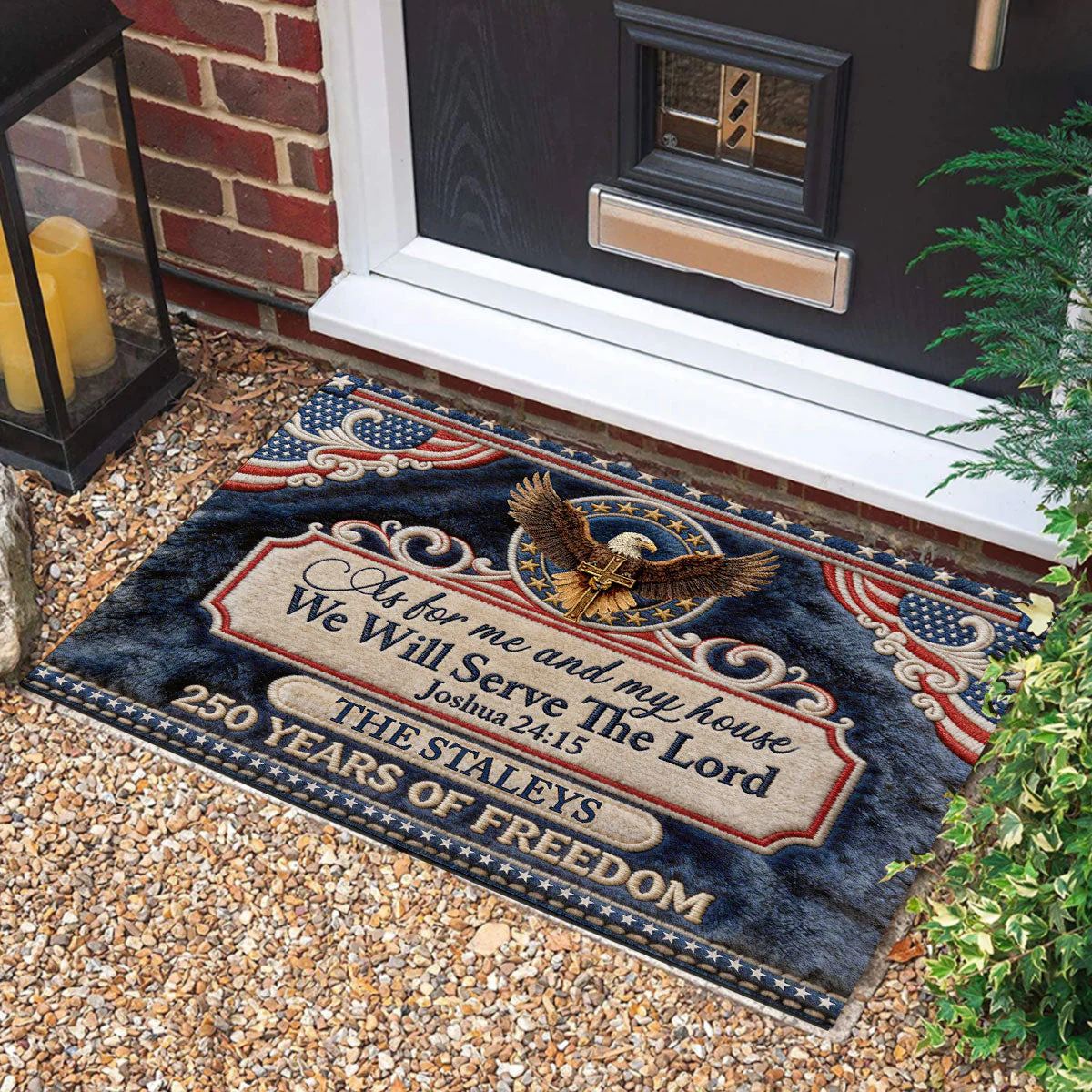 As For Me And My House We Will Serve The Lord - Personalized Doormat - 250 Years Of Independence Day Gift For Family BA01