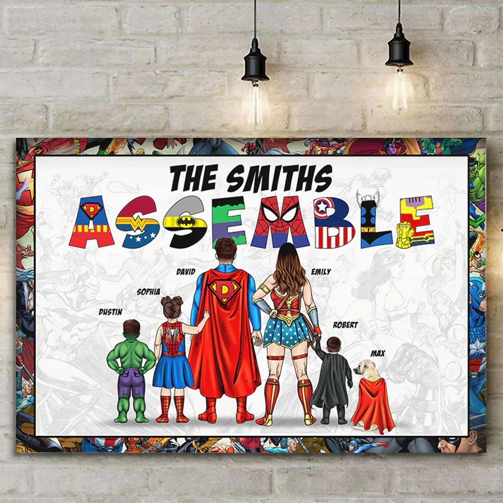 Assemble, The Super Family - Gift For Dad, Father's Day - Personalized Canvas Poster - Image 3