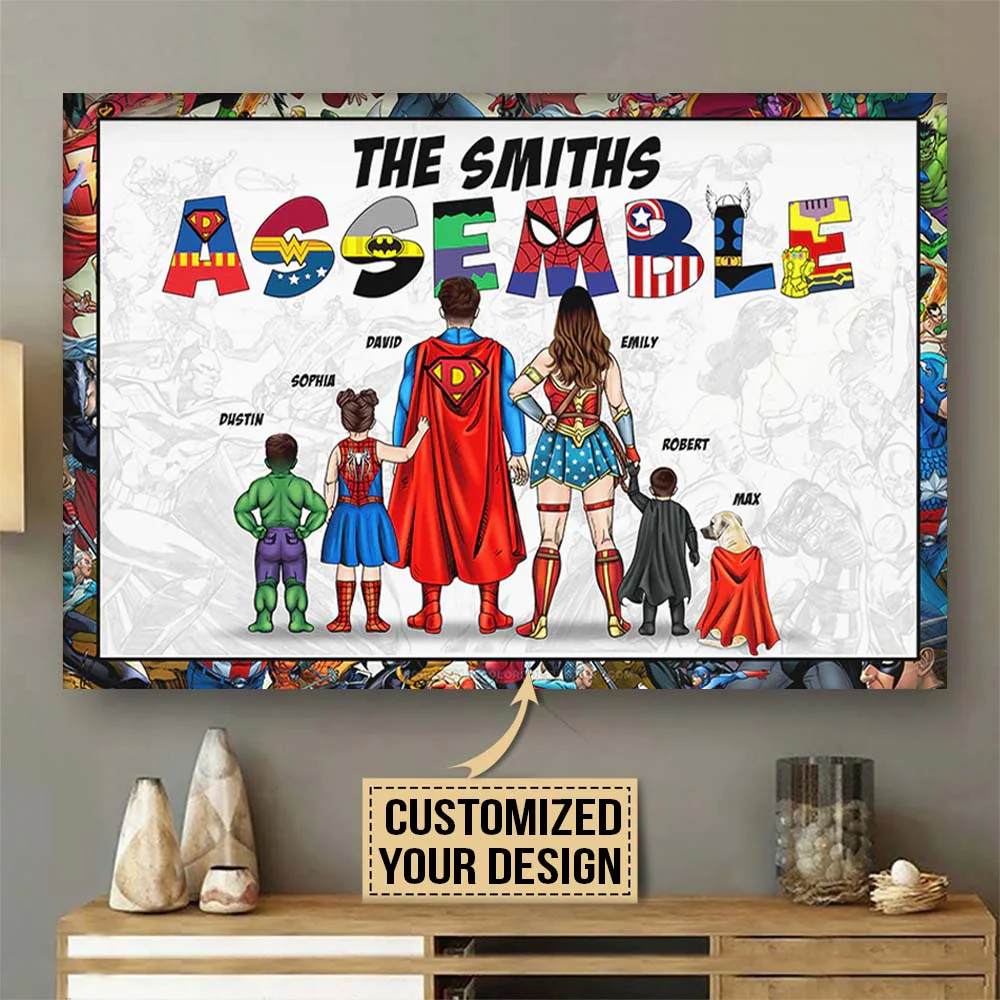 Assemble, The Super Family - Gift For Dad, Father's Day - Personalized Canvas Poster - Image 4