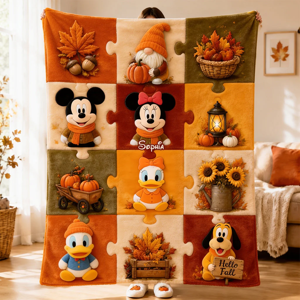 Autumn Vibes With Magic Mouse - Personalized Blanket - Gift For Fan Movies MkMo