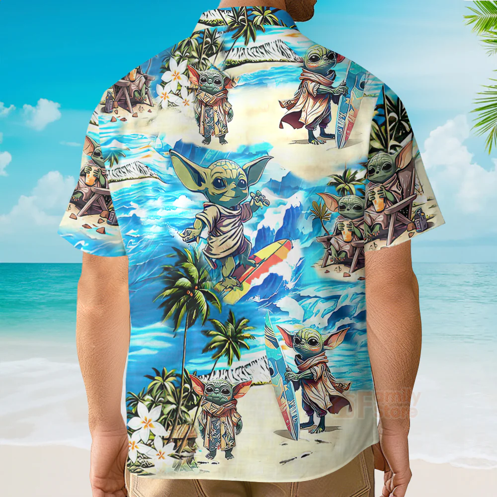 Baby Yoda Stwa Surfing - Hawaiian Shirt For Men, Women, Kids - Image 4